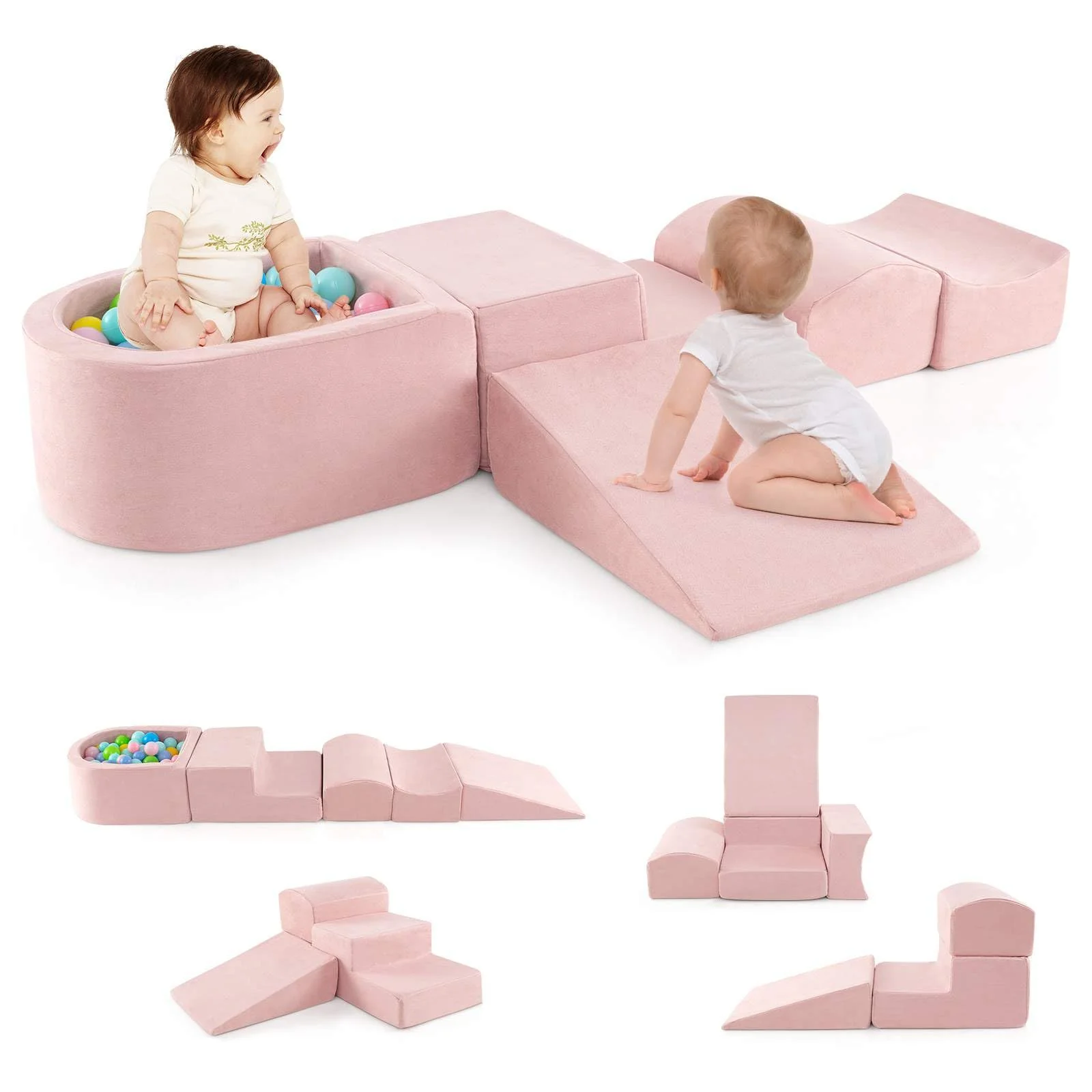 5-Piece Climb and Crawl Soft Playset w/ Ball Pit, Soft Climbing Foam Blocks for Kids - Image 10