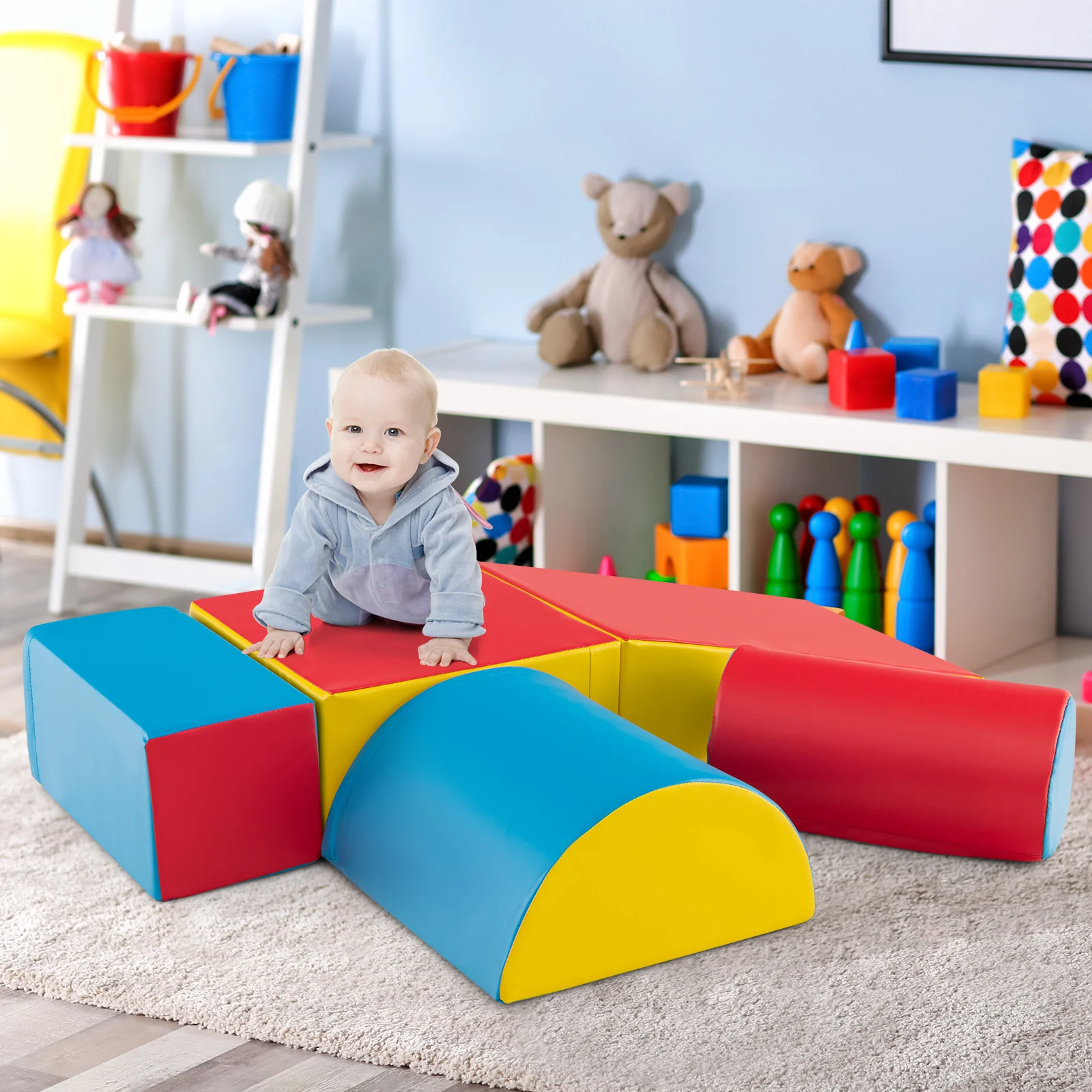 BABY JOY 5-Piece Kids Climb & Crawl Activity Playset, Lightweight Soft Foam Block Activity Play Structures - Image 17