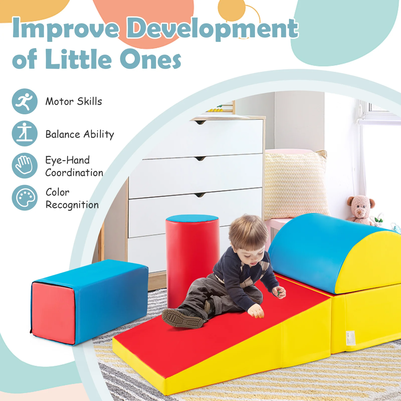 BABY JOY 5-Piece Kids Climb & Crawl Activity Playset, Lightweight Soft Foam Block Activity Play Structures - Image 21