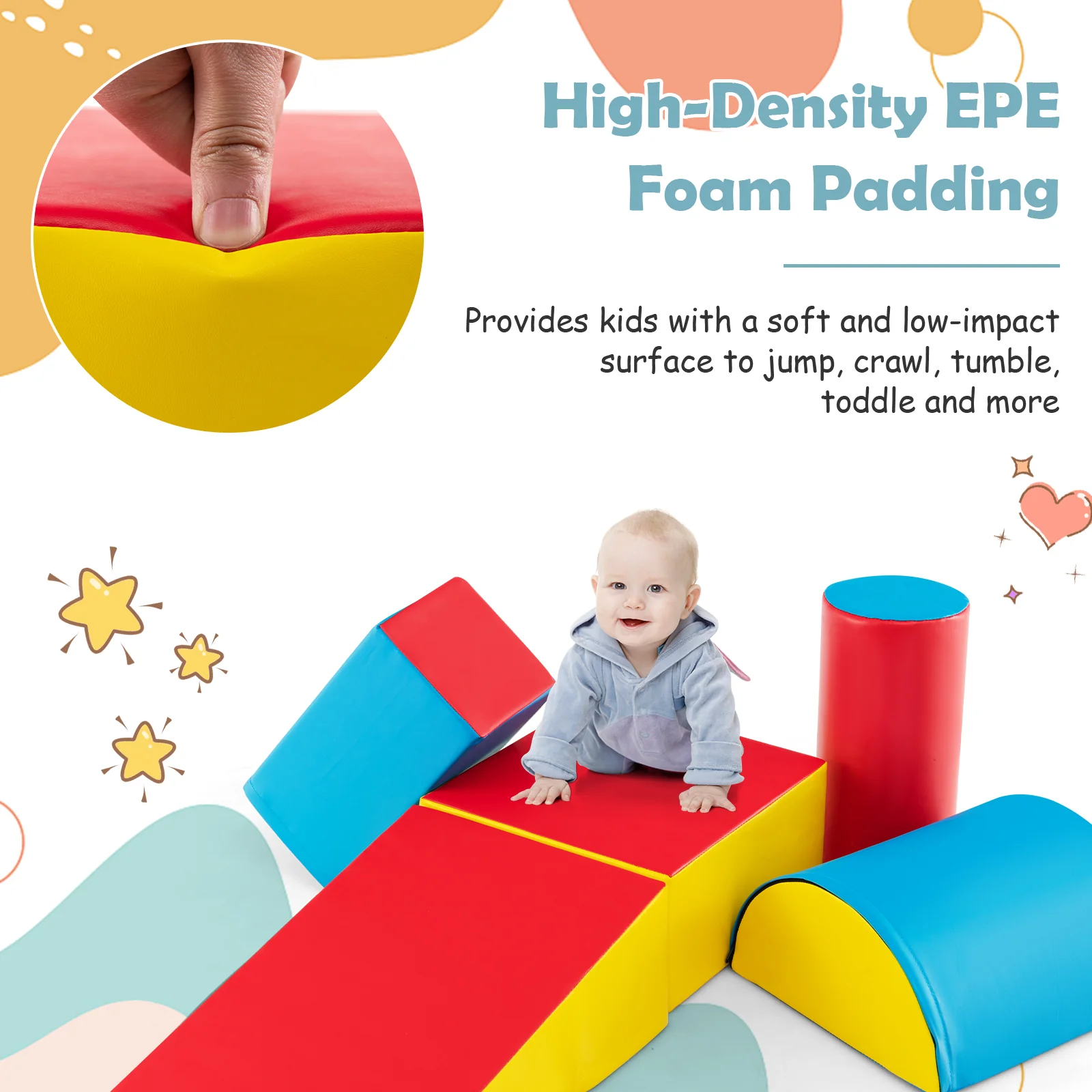 BABY JOY 5-Piece Kids Climb & Crawl Activity Playset, Lightweight Soft Foam Block Activity Play Structures - Image 22