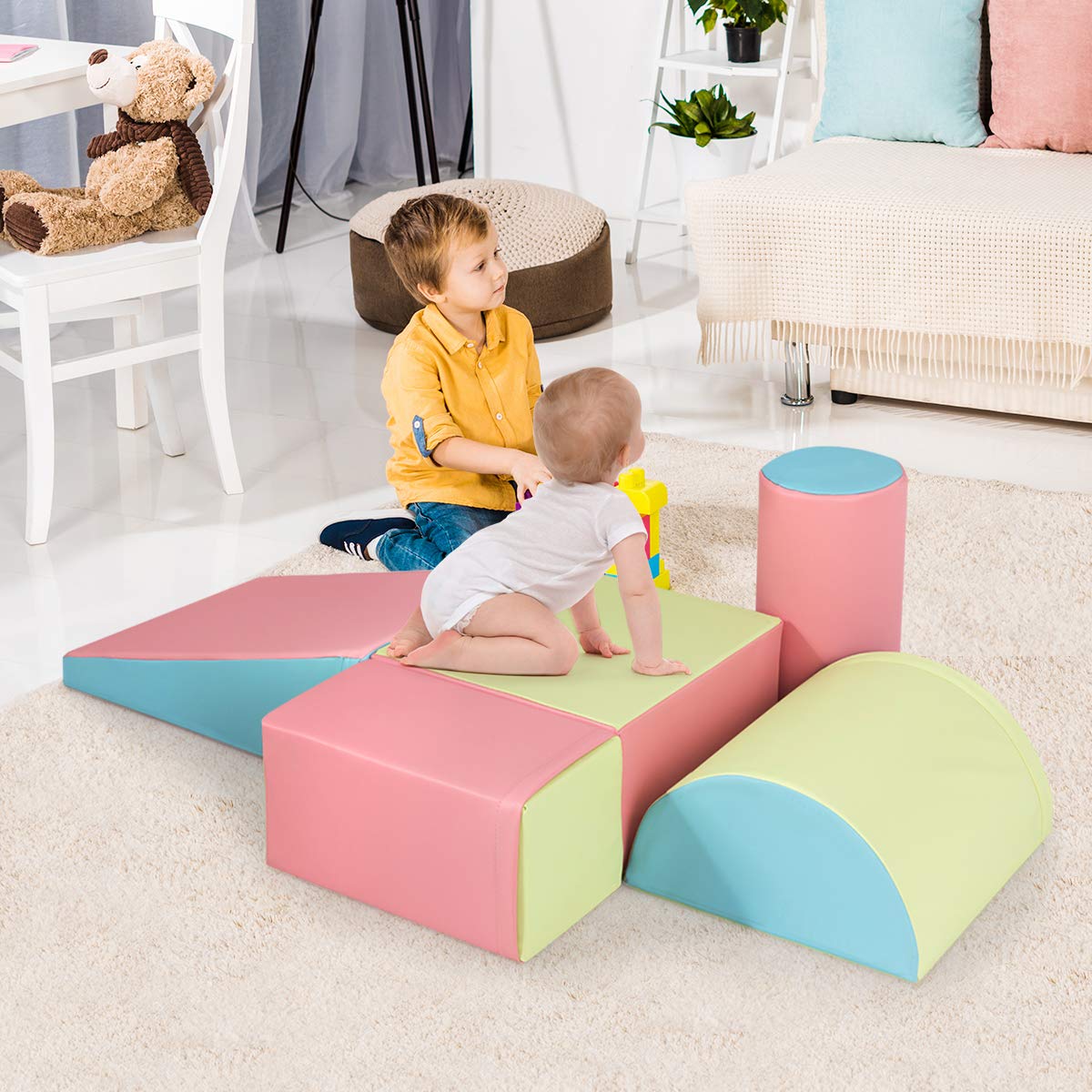 BABY JOY 5-Piece Kids Climb & Crawl Activity Playset, Lightweight Soft Foam Block Activity Play Structures - Image 3