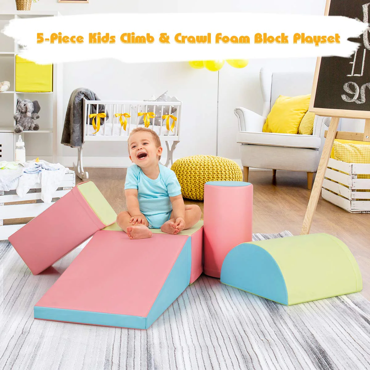 BABY JOY 5-Piece Kids Climb & Crawl Activity Playset, Lightweight Soft Foam Block Activity Play Structures - Image 4