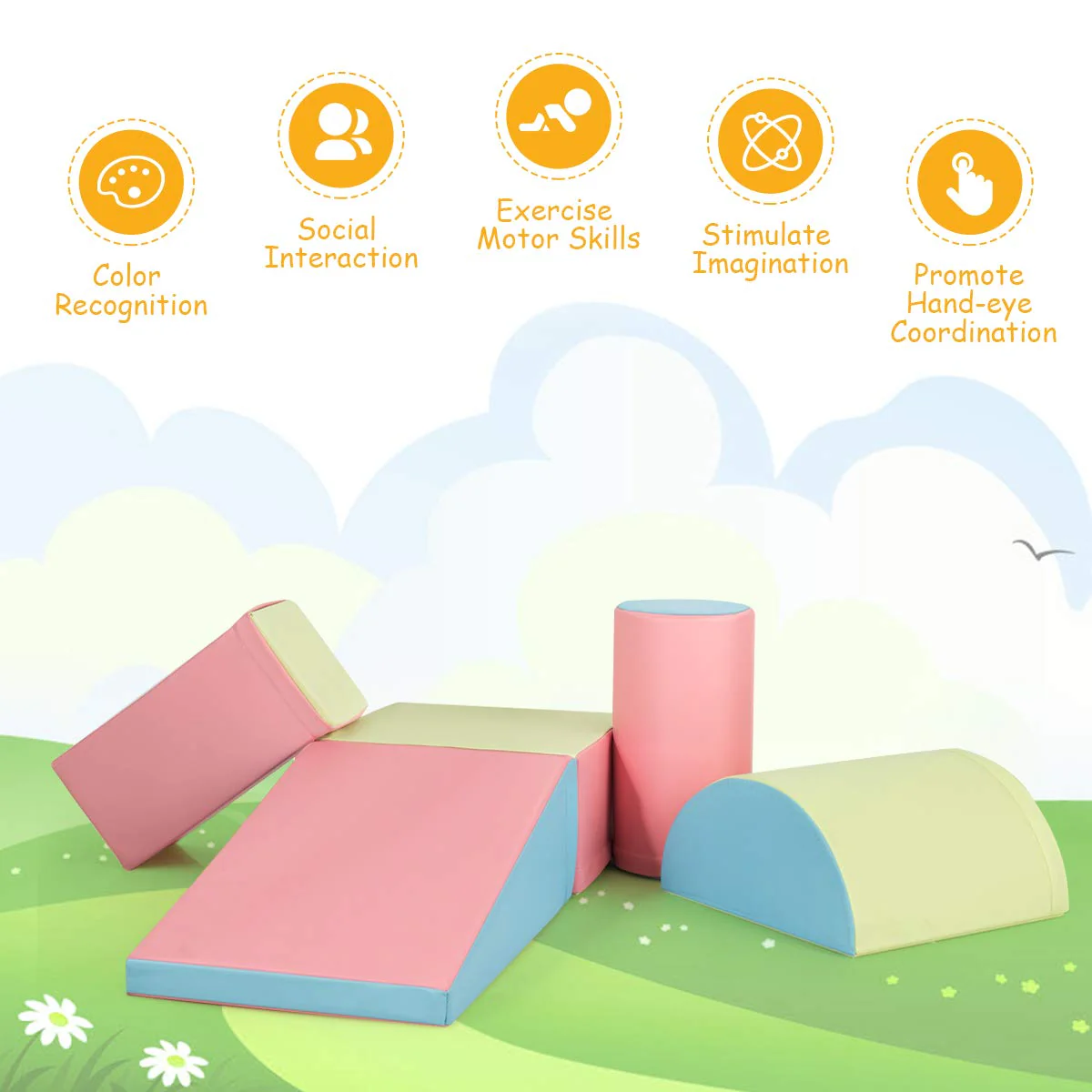 BABY JOY 5-Piece Kids Climb & Crawl Activity Playset, Lightweight Soft Foam Block Activity Play Structures - Image 9