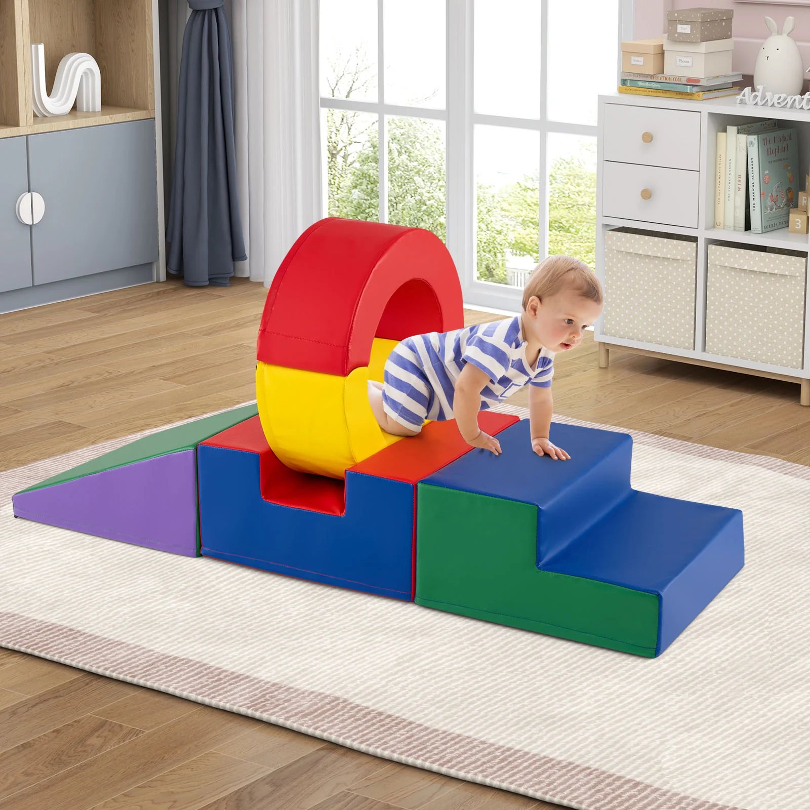 5 Pieces Kids Climbing Foam Blocks Playset Soft Play Climb and Crawl Playset - Image 2