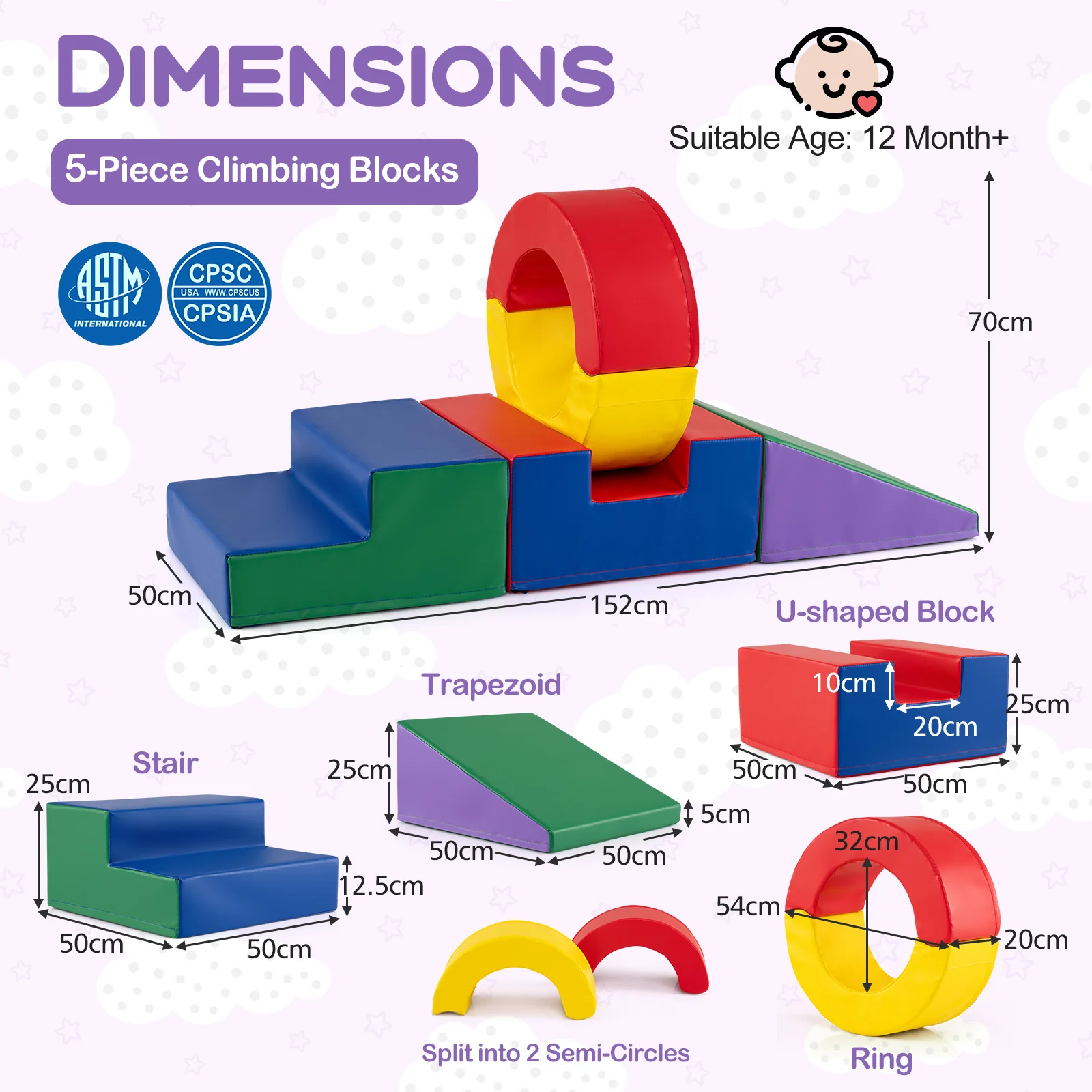5 Pieces Kids Climbing Foam Blocks Playset Soft Play Climb and Crawl Playset - Image 3