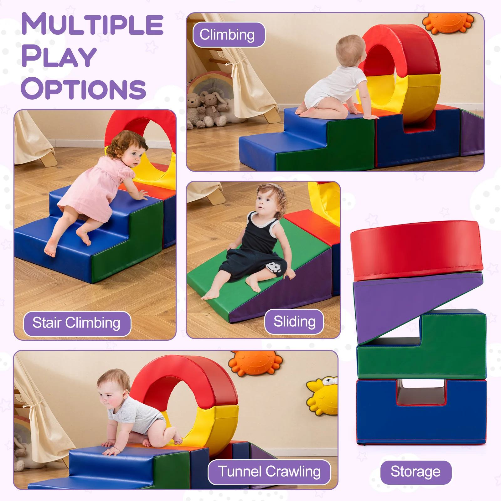 5 Pieces Kids Climbing Foam Blocks Playset Soft Play Climb and Crawl Playset - Image 4