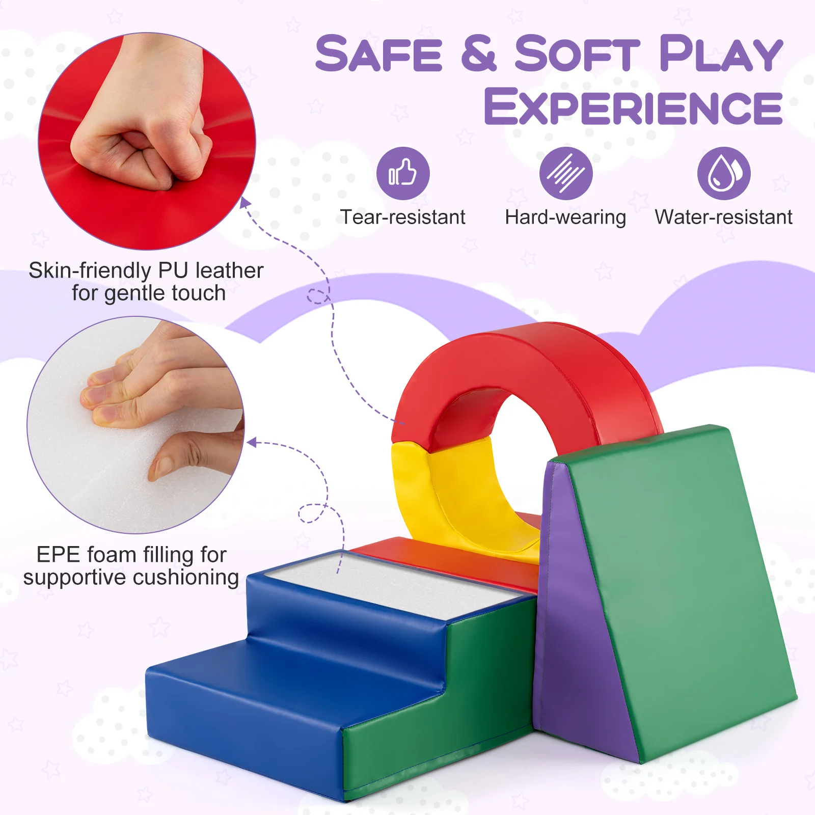 5 Pieces Kids Climbing Foam Blocks Playset Soft Play Climb and Crawl Playset - Image 6