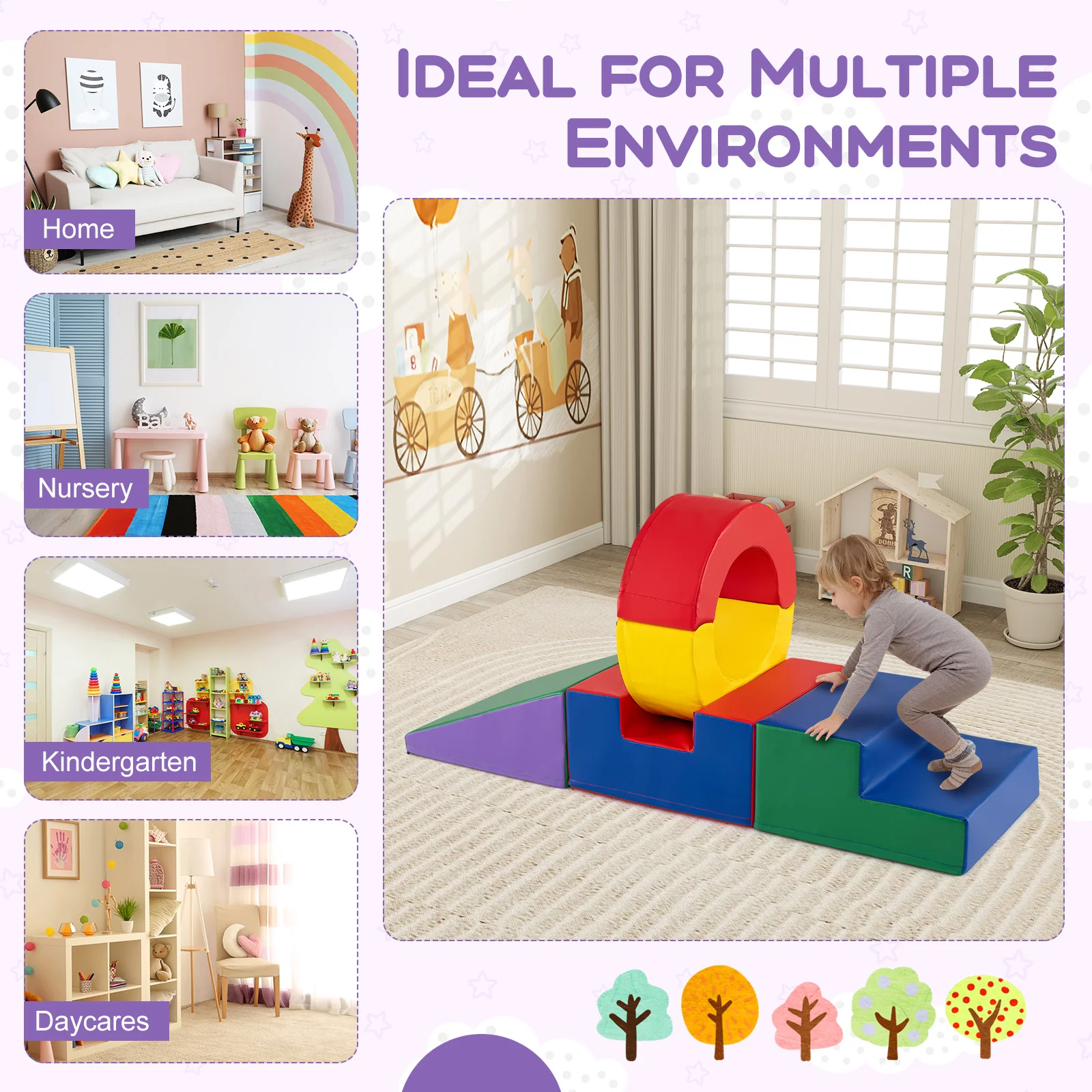 5 Pieces Kids Climbing Foam Blocks Playset Soft Play Climb and Crawl Playset - Image 7