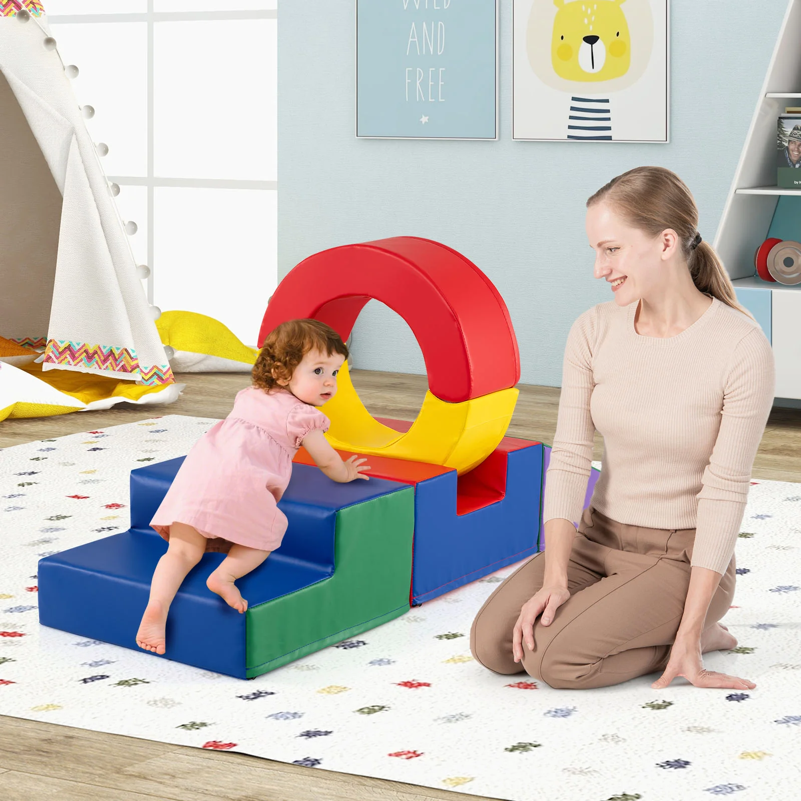 5 Pieces Kids Climbing Foam Blocks Playset Soft Play Climb and Crawl Playset - Image 9