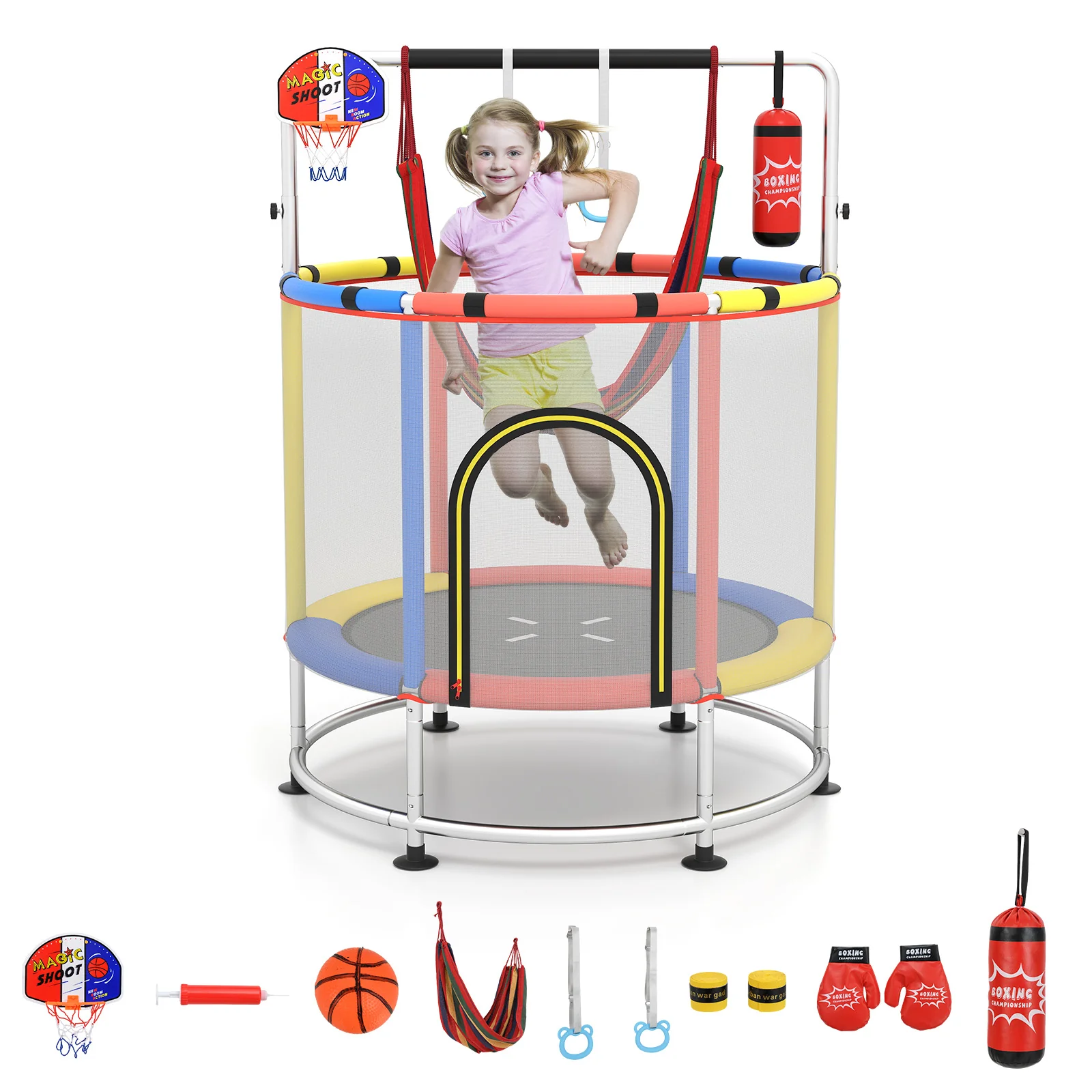 55" Kids Trampoline, Toddler Trampoline for 3-6 Years Old Boys & Girls
