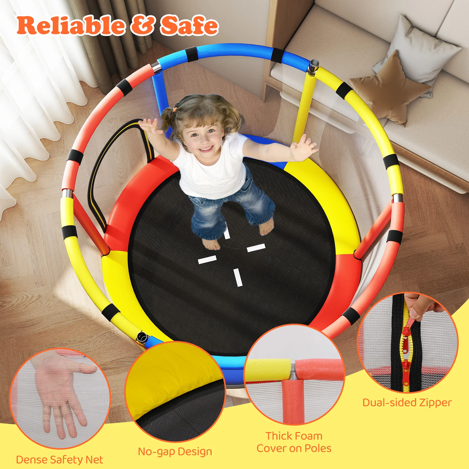 55" Kids Trampoline, Toddler Trampoline for 3-6 Years Old Boys & Girls - Image 4