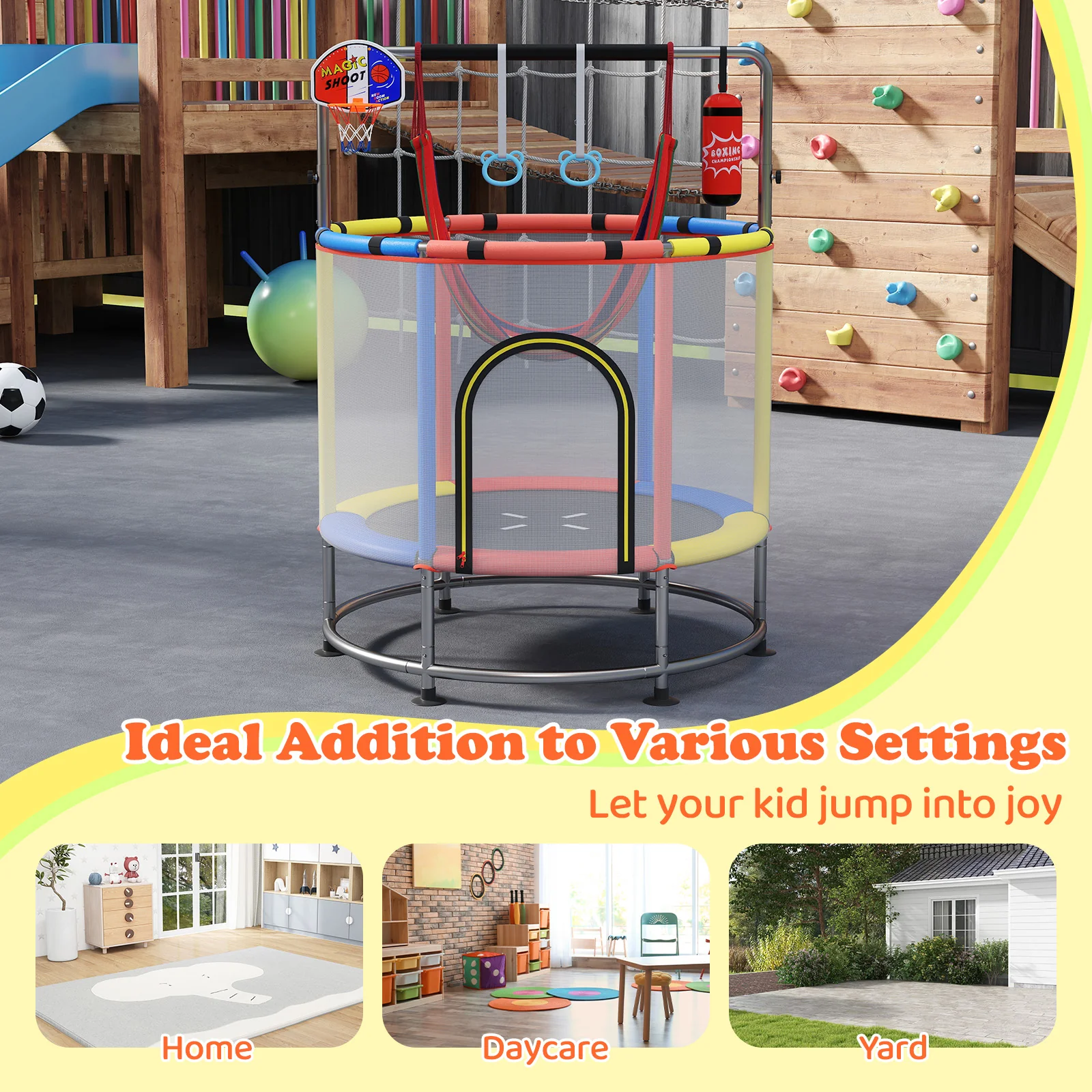 55" Kids Trampoline, Toddler Trampoline for 3-6 Years Old Boys & Girls - Image 6