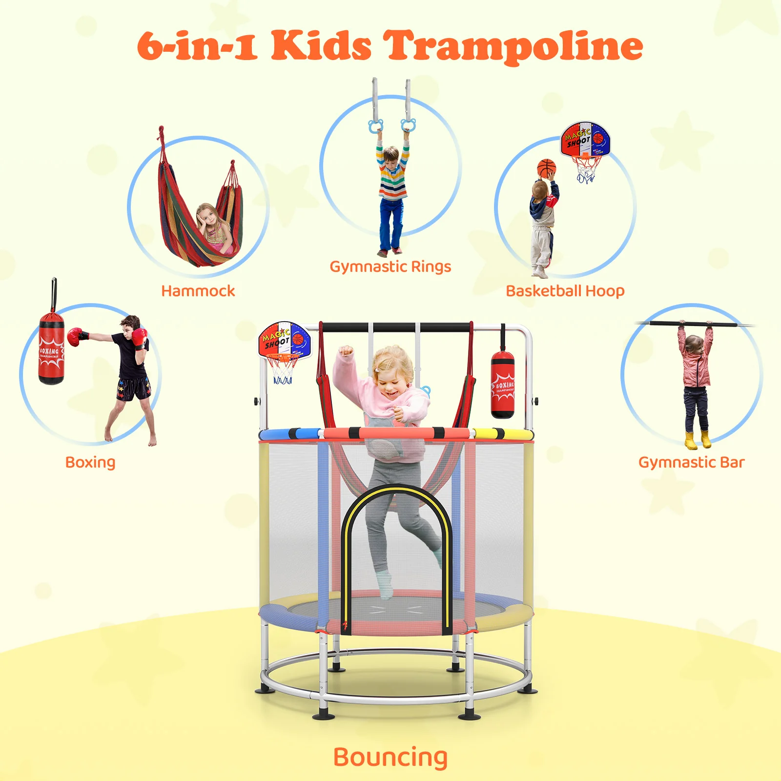 55" Kids Trampoline, Toddler Trampoline for 3-6 Years Old Boys & Girls - Image 7