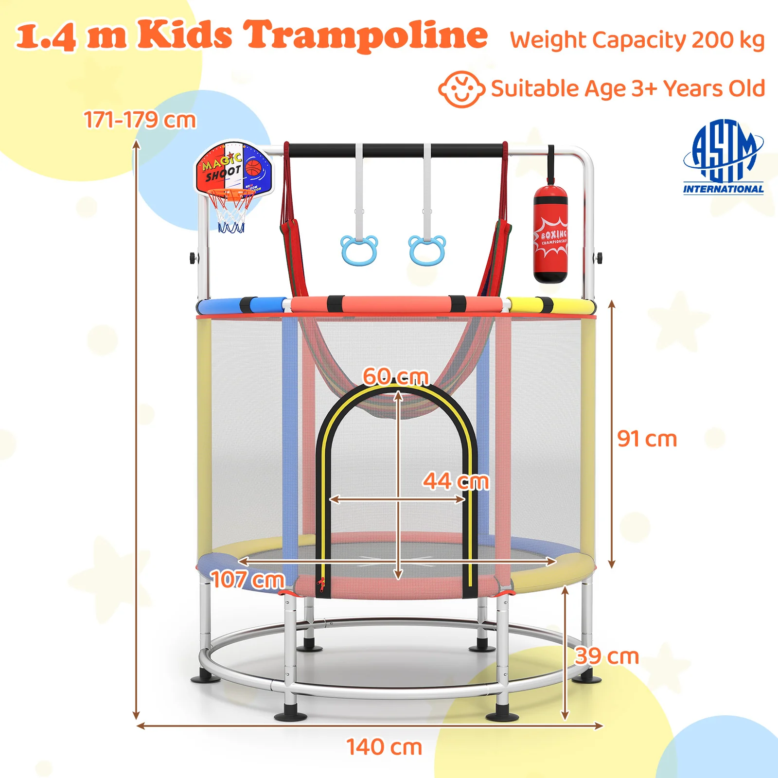 55" Kids Trampoline, Toddler Trampoline for 3-6 Years Old Boys & Girls - Image 9