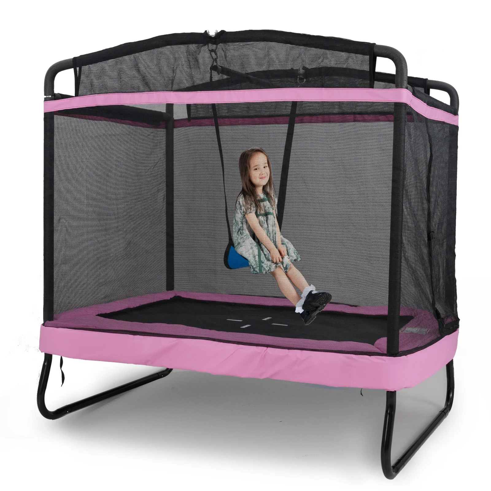 6 FT Kids Trampoline with Swing and Horizontal Bar, Small Rectangle Trampoline - Image 11