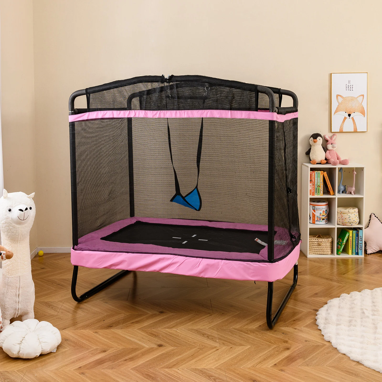 6 FT Kids Trampoline with Swing and Horizontal Bar, Small Rectangle Trampoline - Image 12