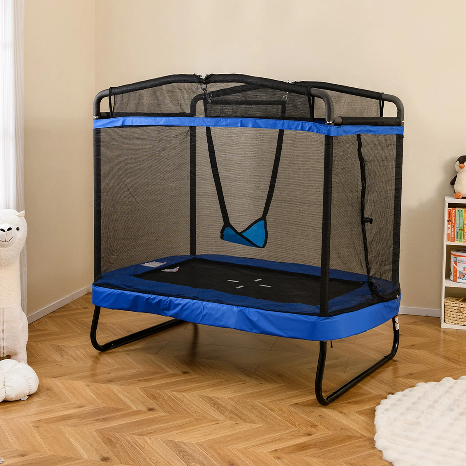 6 FT Kids Trampoline with Swing and Horizontal Bar, Small Rectangle Trampoline - Image 2