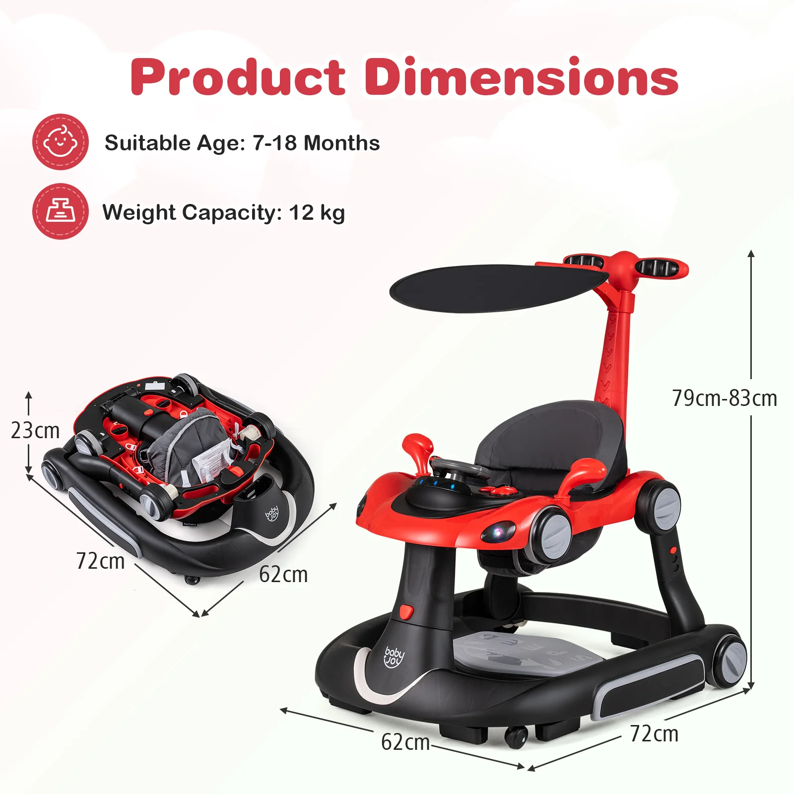 6-in-1 Baby Walker with Canopy for 7-18 Months - Image 3