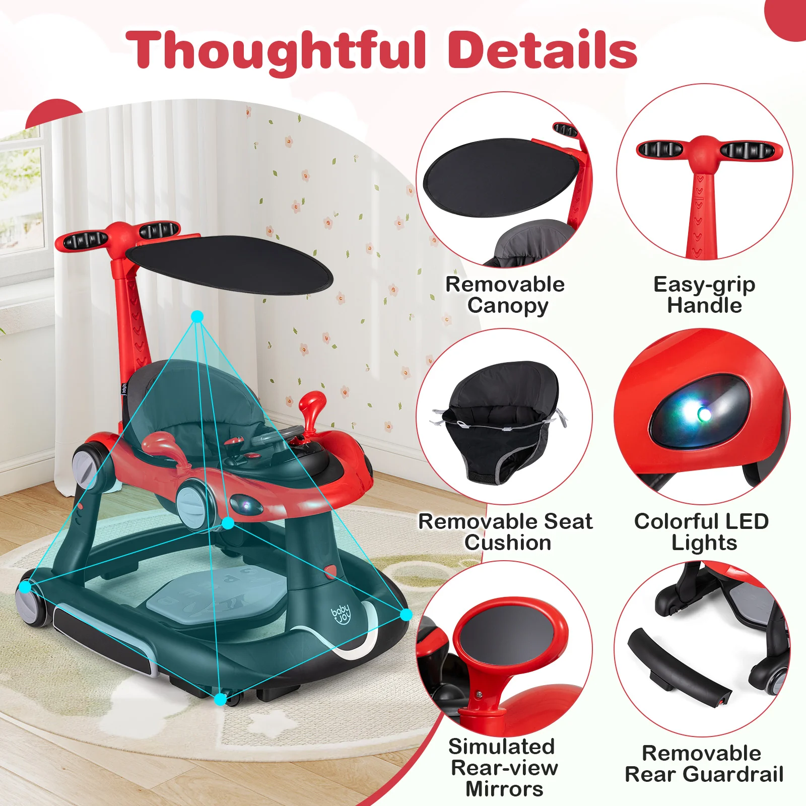 6-in-1 Baby Walker with Canopy for 7-18 Months - Image 9