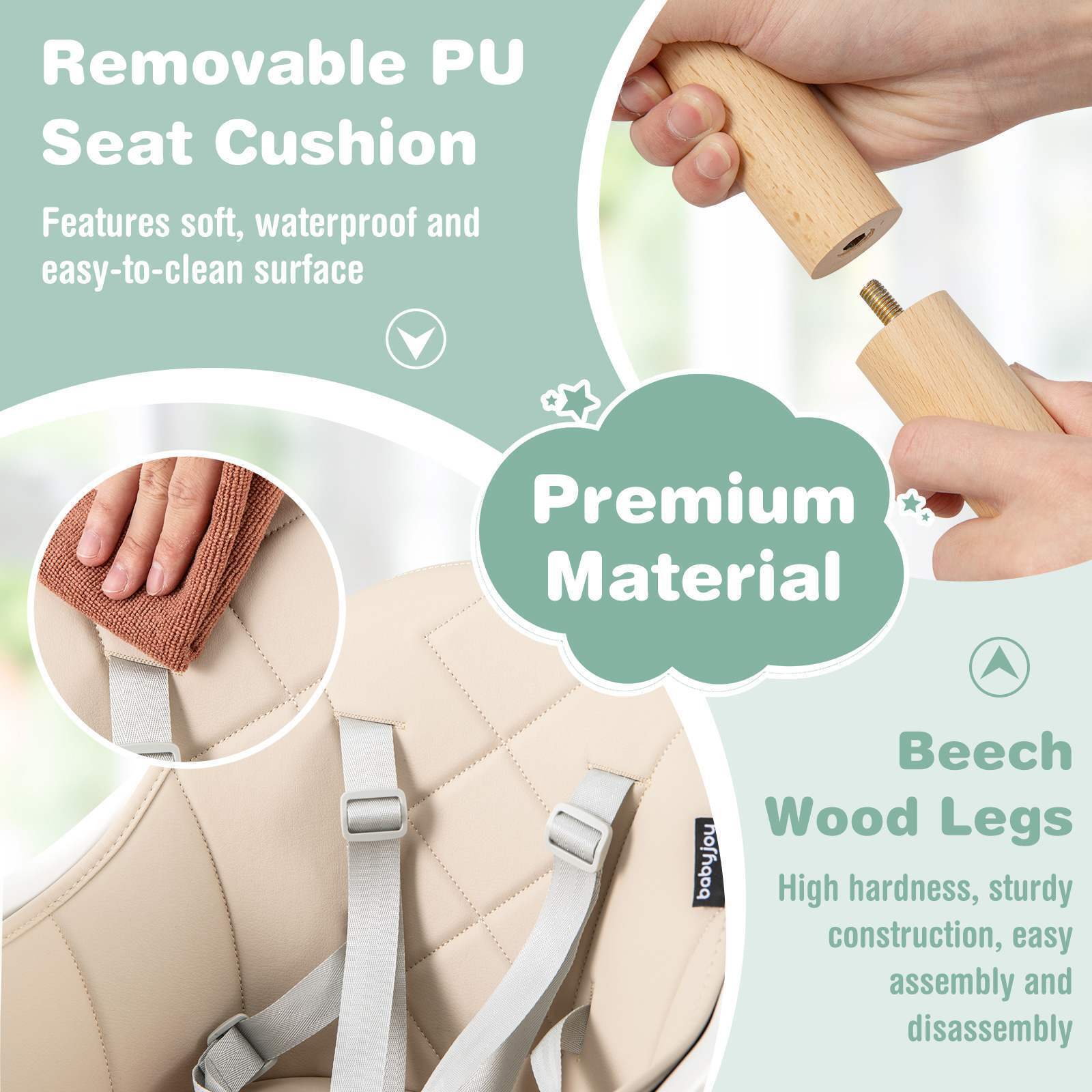 BABY JOY 6-in-1 Convertible Wooden High Chair Baby Highchair up to 6 Years Old - Image 10