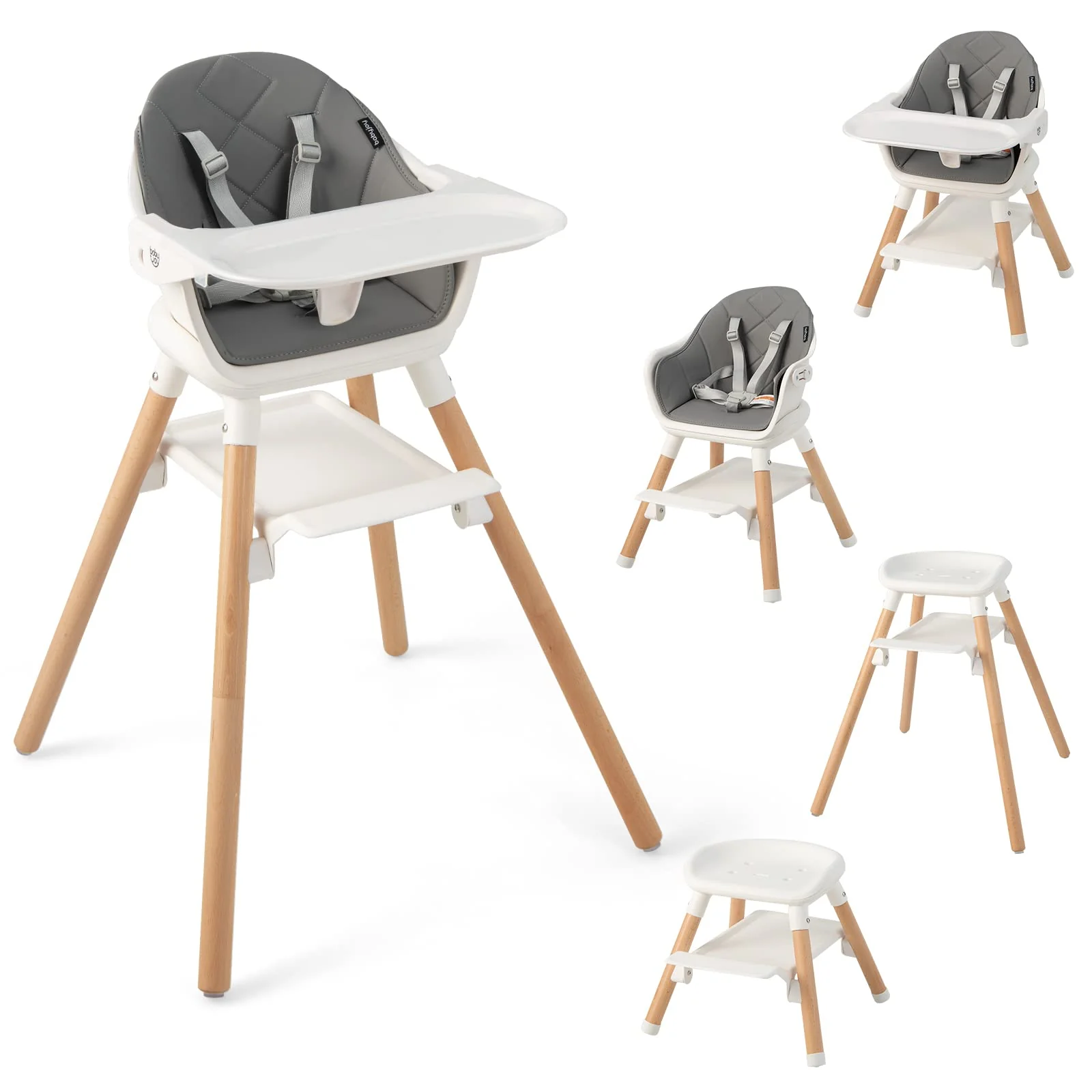 BABY JOY 6-in-1 Convertible Wooden High Chair Baby Highchair up to 6 Years Old - Image 12