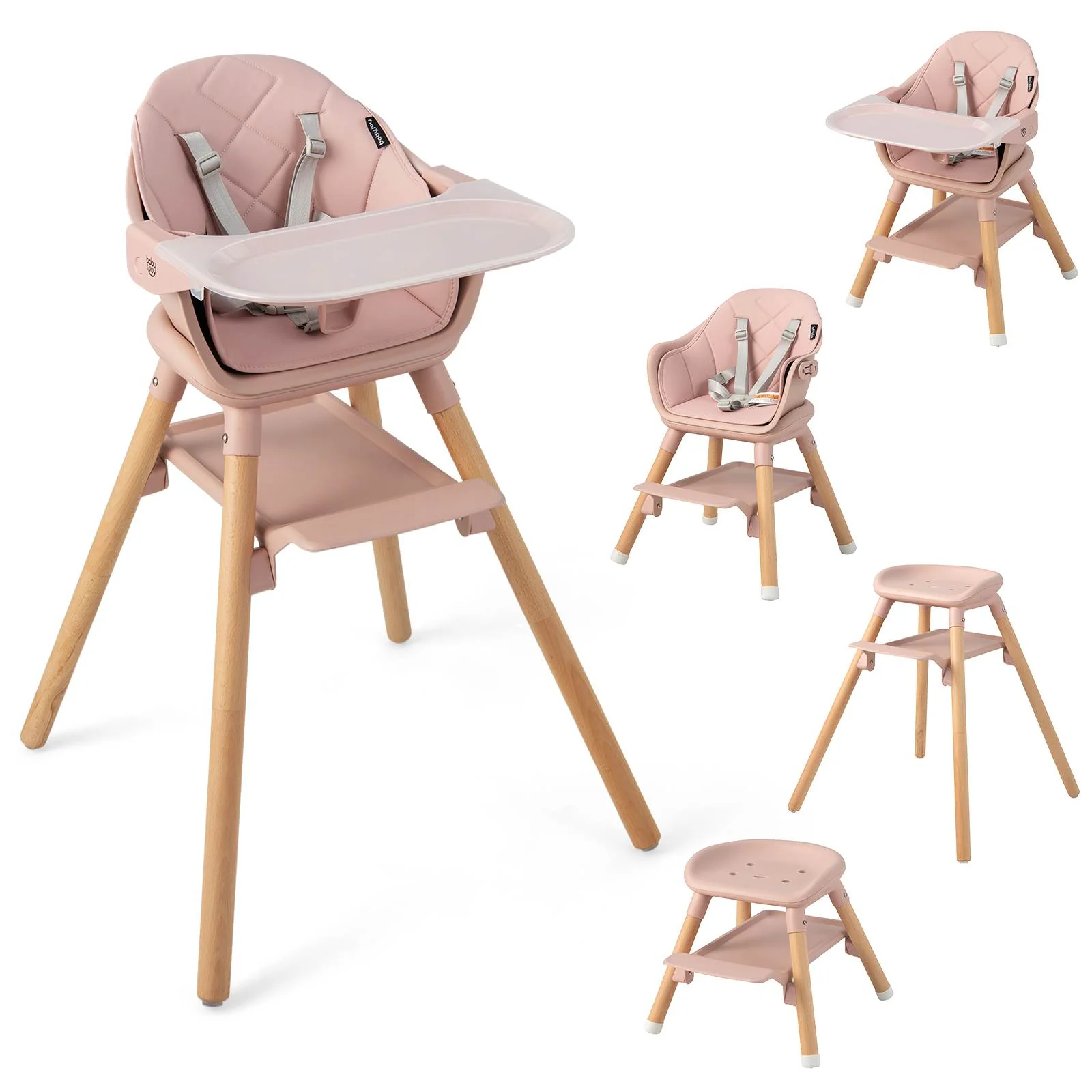 BABY JOY 6-in-1 Convertible Wooden High Chair Baby Highchair up to 6 Years Old - Image 13