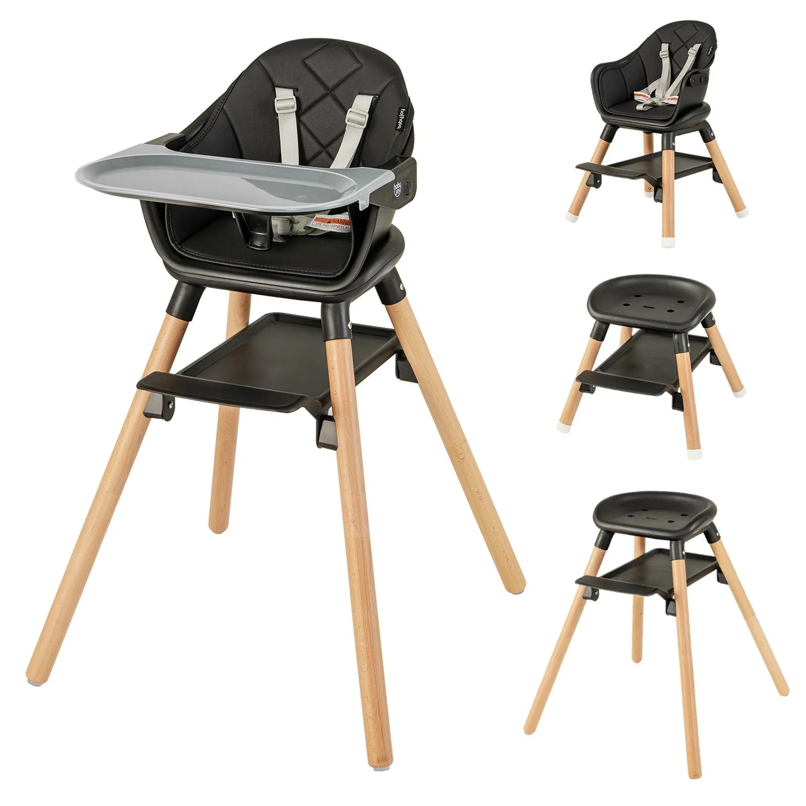BABY JOY 6-in-1 Convertible Wooden High Chair Baby Highchair up to 6 Years Old - Image 14