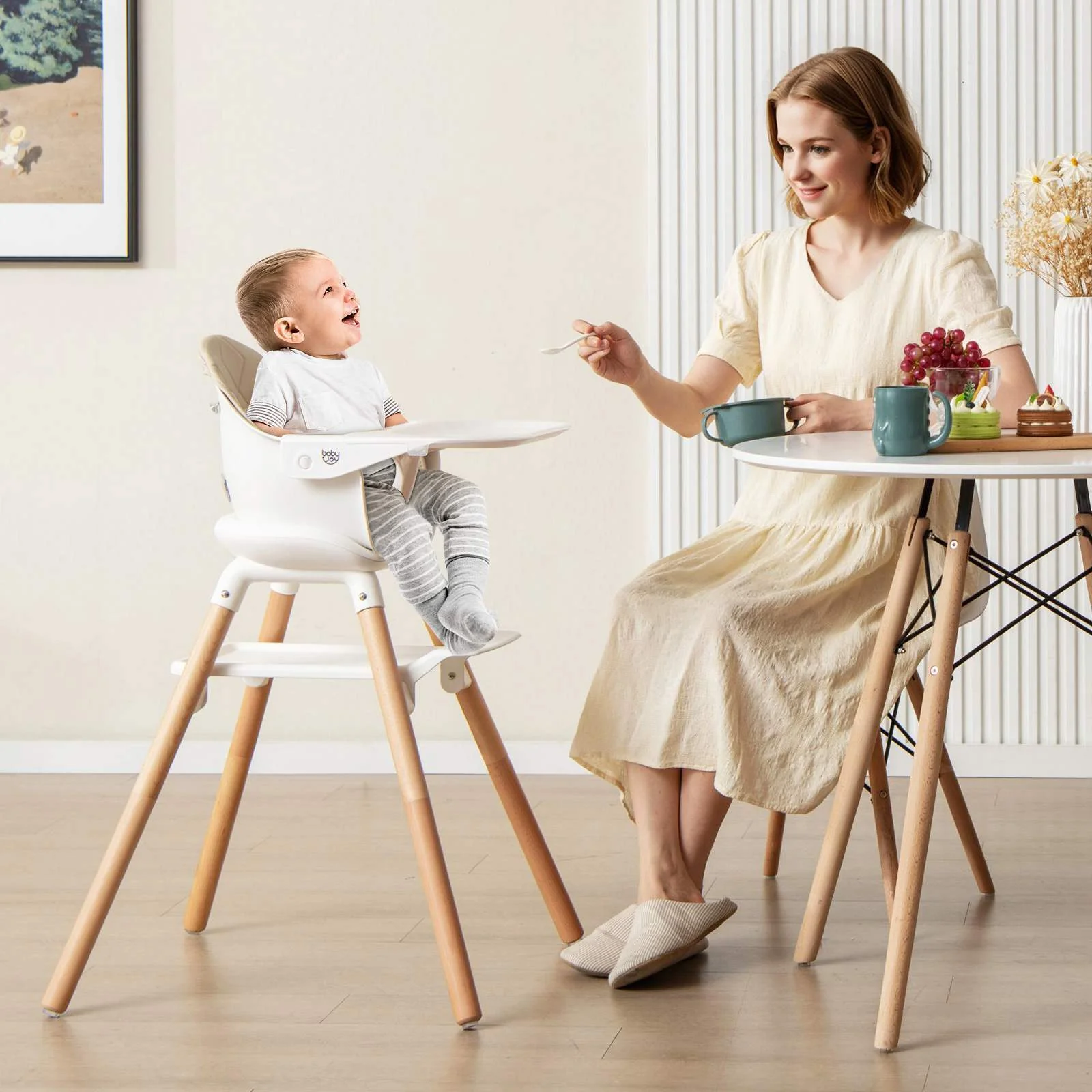 BABY JOY 6-in-1 Convertible Wooden High Chair Baby Highchair up to 6 Years Old - Image 2