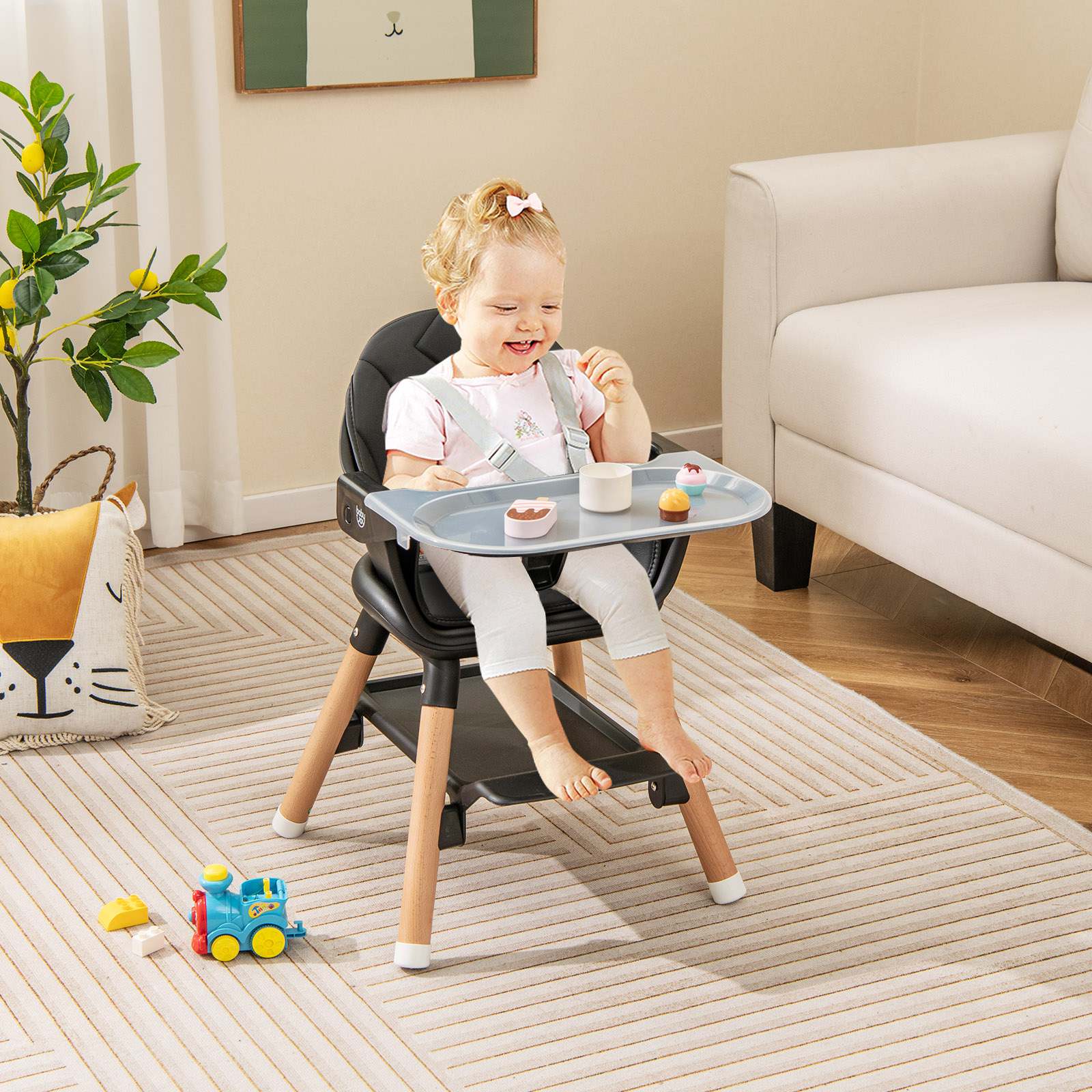 BABY JOY 6-in-1 Convertible Wooden High Chair Baby Highchair up to 6 Years Old - Image 3
