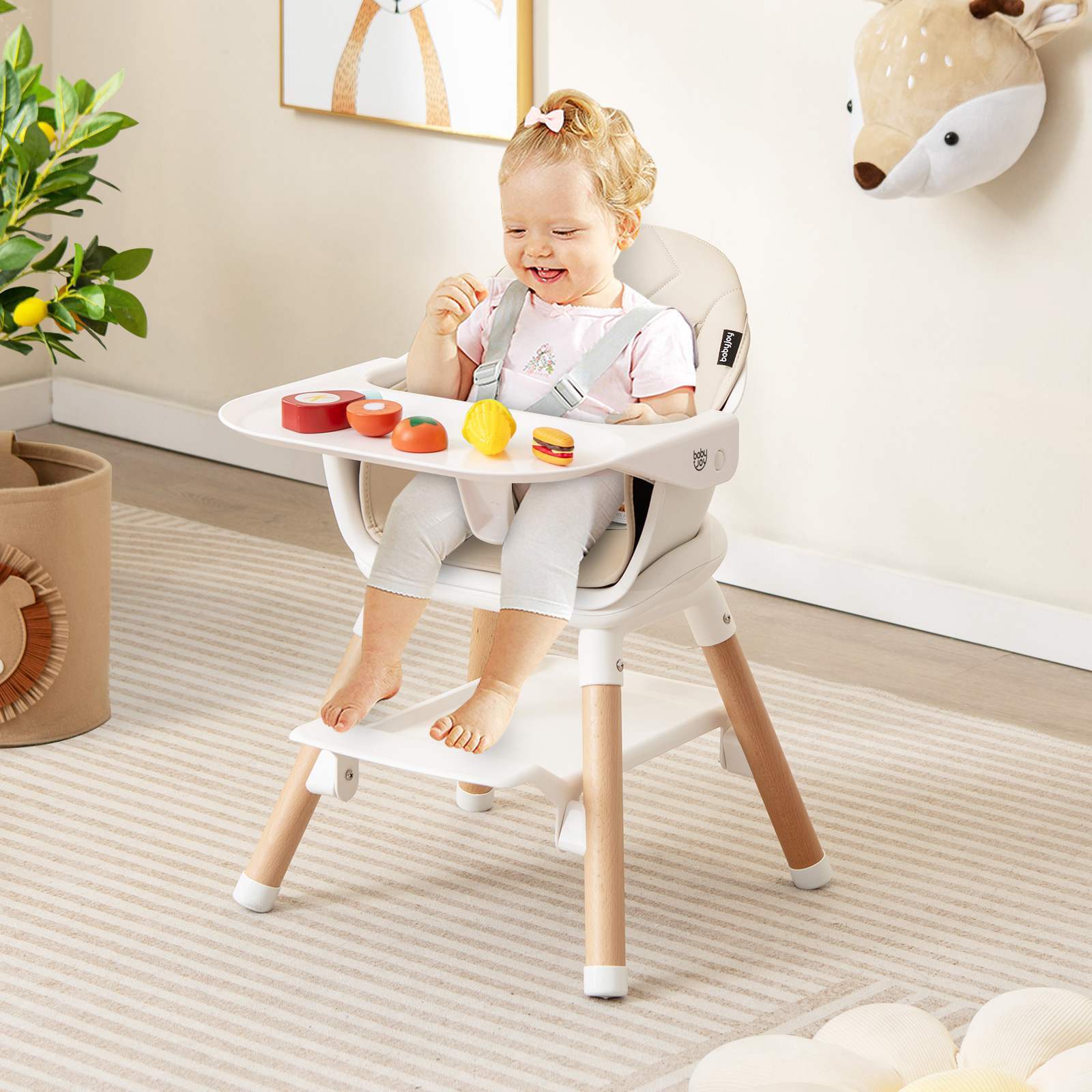 BABY JOY 6-in-1 Convertible Wooden High Chair Baby Highchair up to 6 Years Old - Image 5