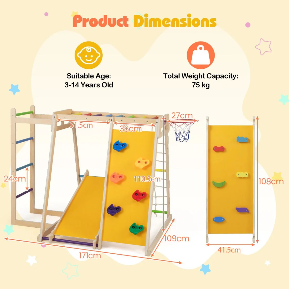 6-in-1 Jungle Gym with Slide and Rock Climbing for 3-14 Years Olds - Image 3