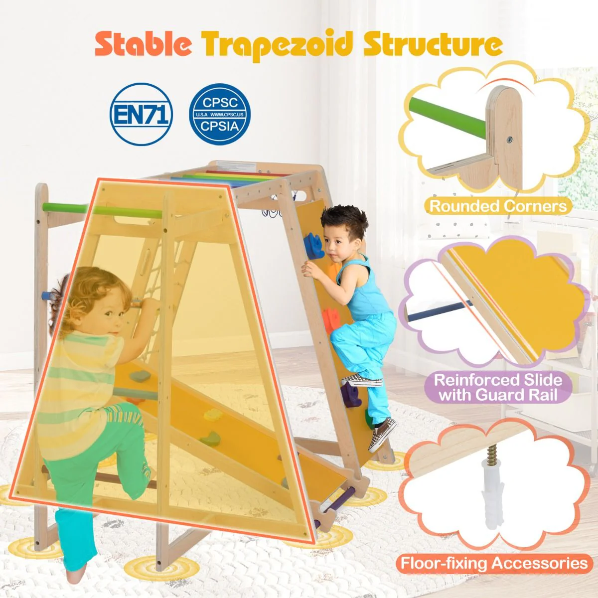 6-in-1 Jungle Gym with Slide and Rock Climbing for 3-14 Years Olds - Image 4