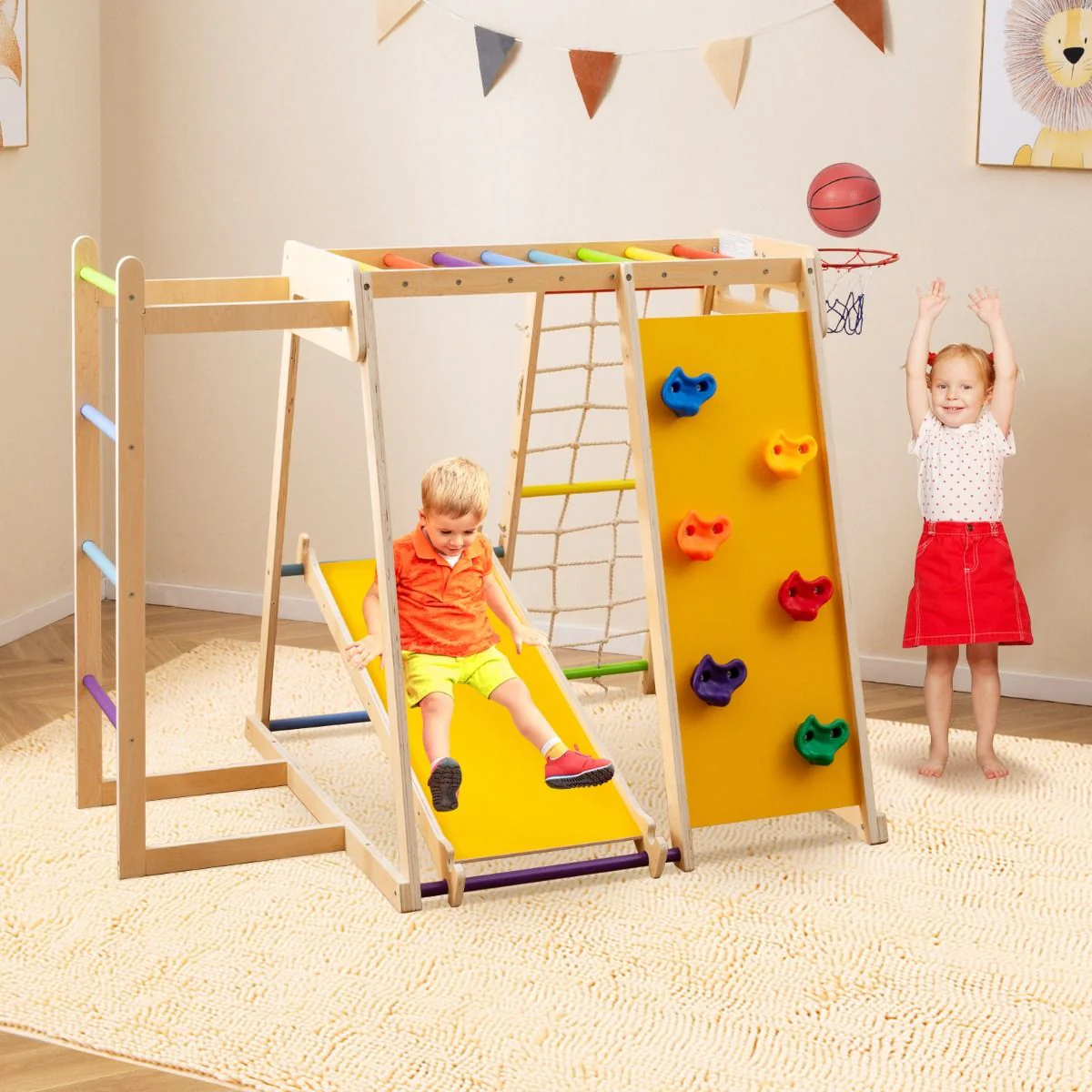 6-in-1 Jungle Gym with Slide and Rock Climbing for 3-14 Years Olds - Image 9