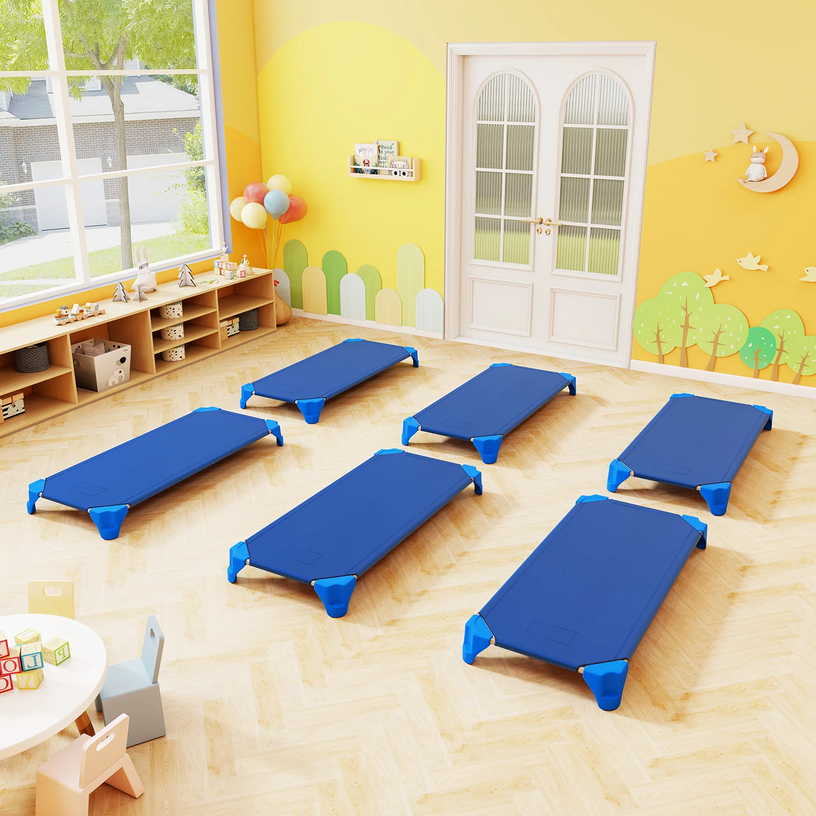 6-Pack Stackable Children’s Nap Time Cots, Space-Saving Daycare Cots w/Metal Frame, Oxford Cloth - Image 10