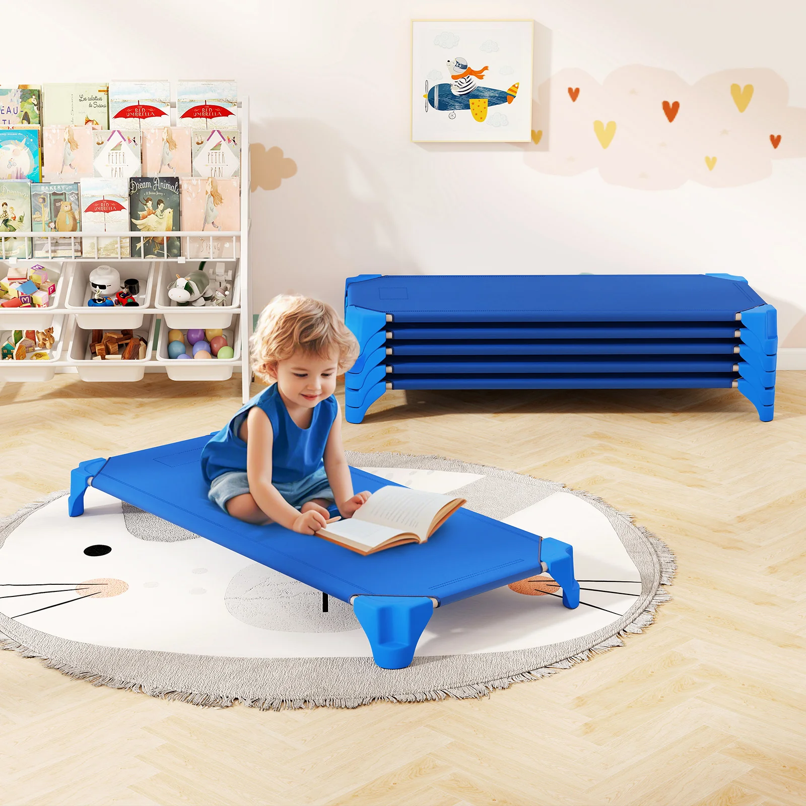 6-Pack Stackable Children’s Nap Time Cots, Space-Saving Daycare Cots w/Metal Frame, Oxford Cloth - Image 3