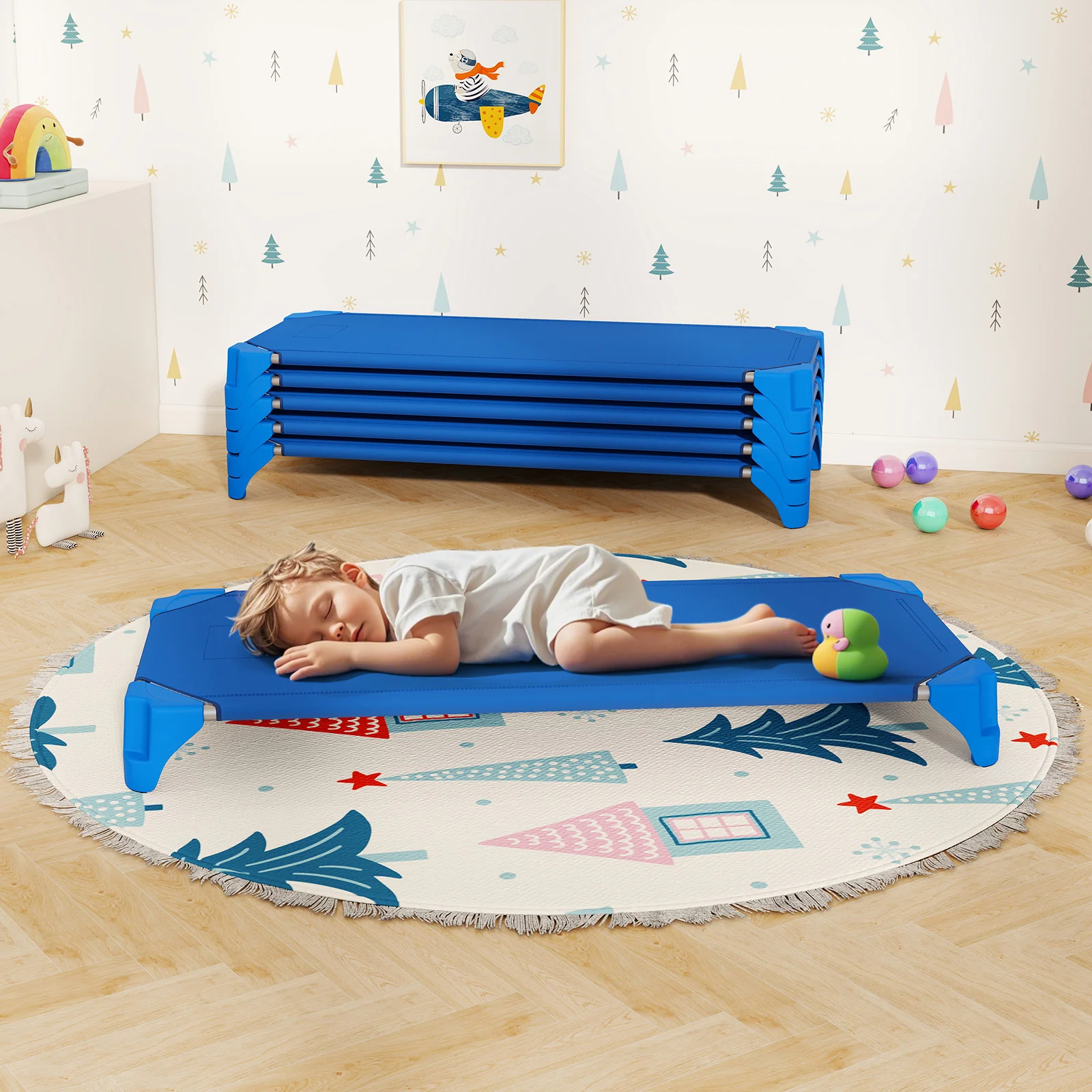 6-Pack Stackable Children’s Nap Time Cots, Space-Saving Daycare Cots w/Metal Frame, Oxford Cloth - Image 4
