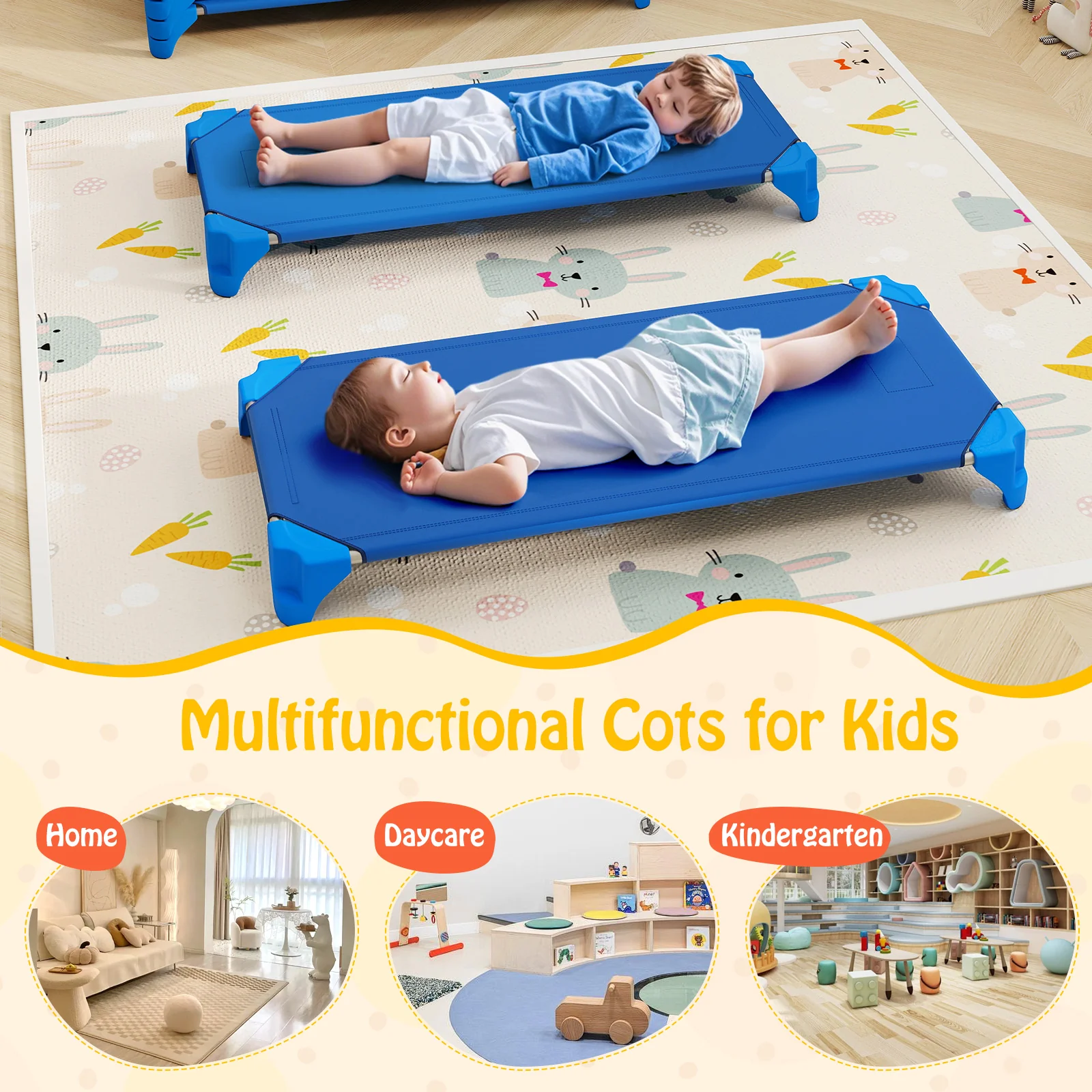 6-Pack Stackable Children’s Nap Time Cots, Space-Saving Daycare Cots w/Metal Frame, Oxford Cloth - Image 8
