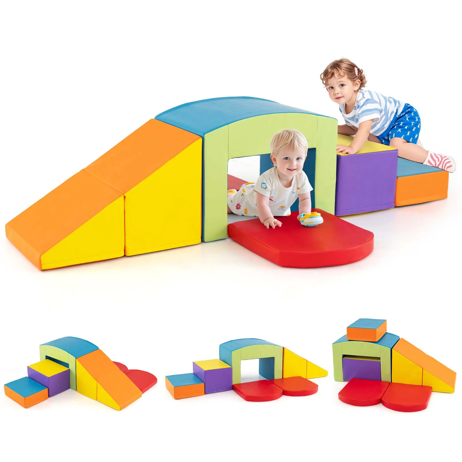 6 PCS Foam Climbing Blocks with Tunnel Stairs and Ramp for 12 Months+ - Image 10