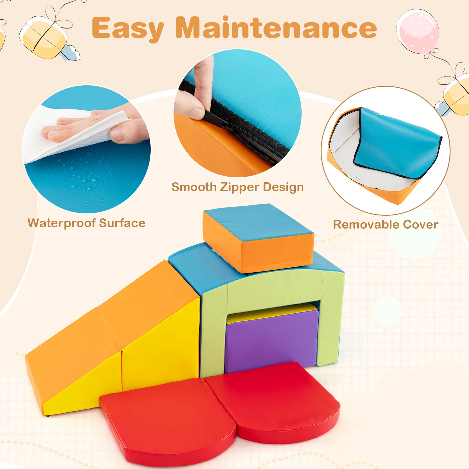6 PCS Foam Climbing Blocks with Tunnel Stairs and Ramp for 12 Months+ - Image 13