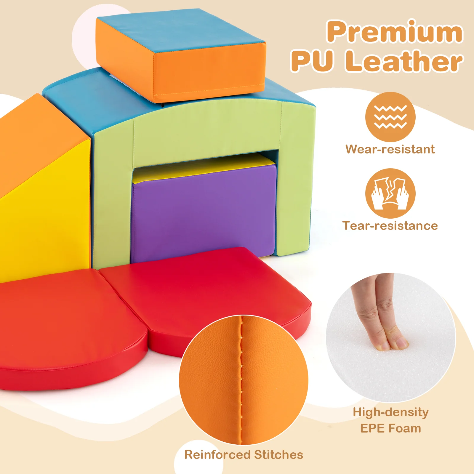 6 PCS Foam Climbing Blocks with Tunnel Stairs and Ramp for 12 Months+ - Image 14