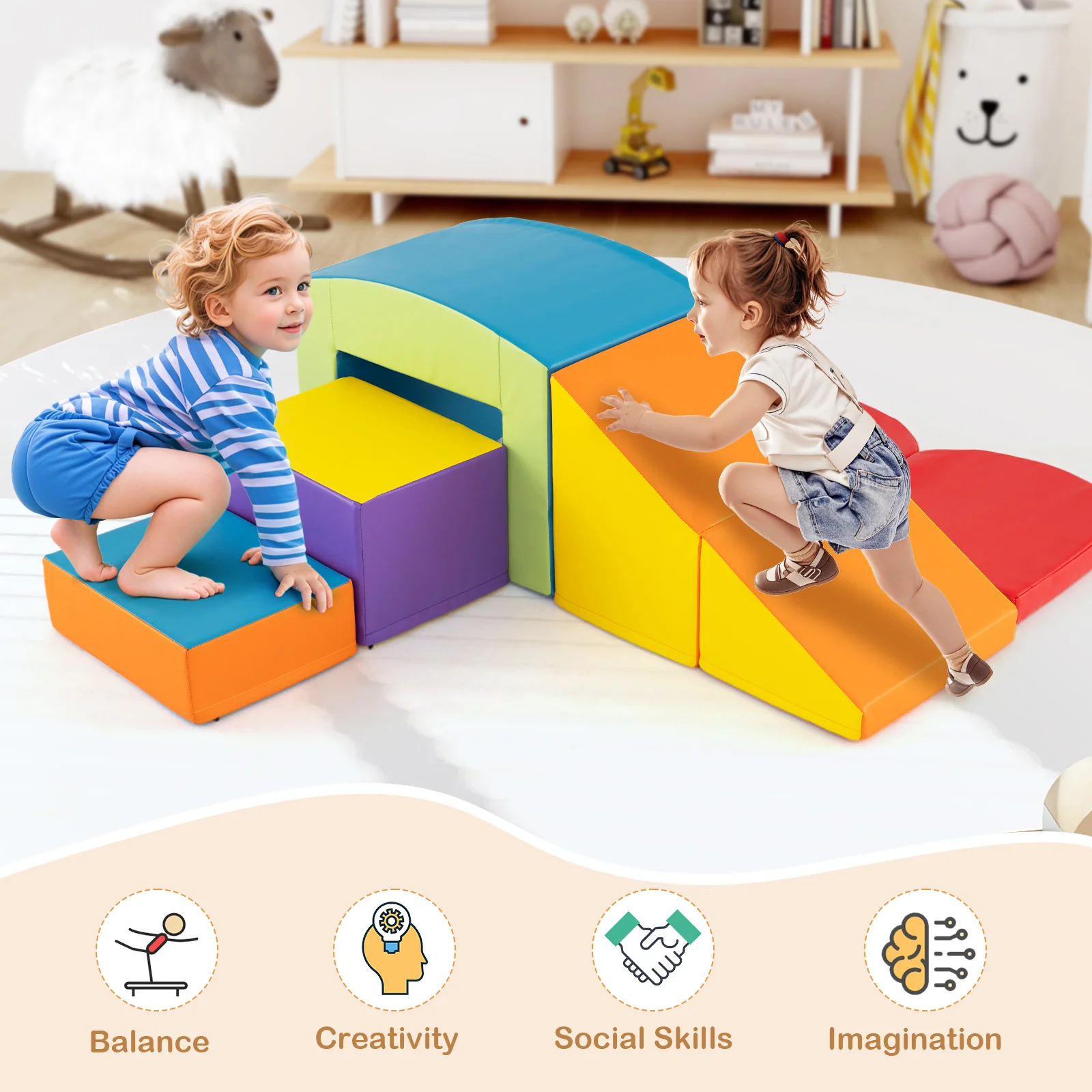 6 PCS Foam Climbing Blocks with Tunnel Stairs and Ramp for 12 Months+ - Image 16