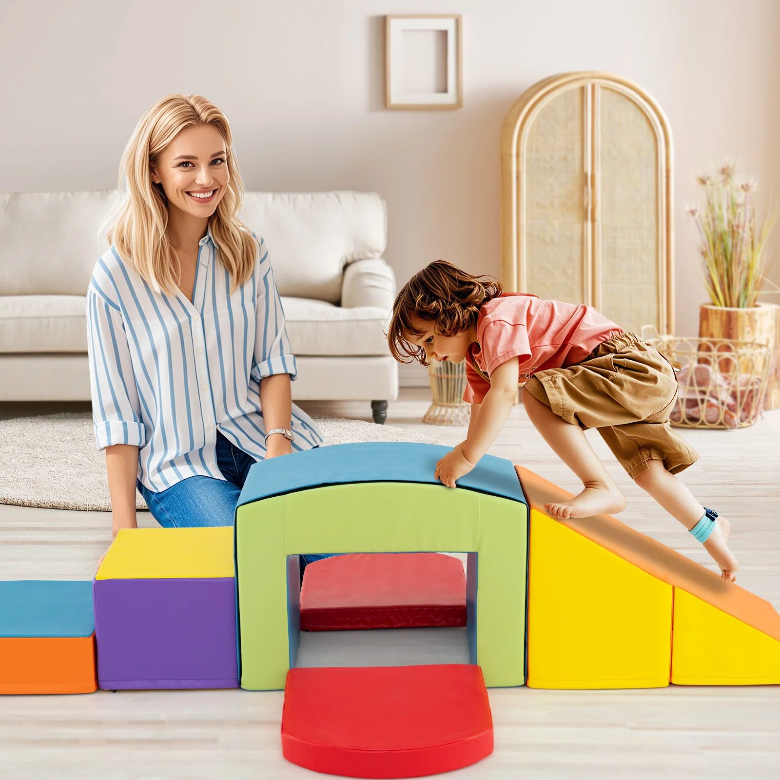 6 PCS Foam Climbing Blocks with Tunnel Stairs and Ramp for 12 Months+ - Image 17