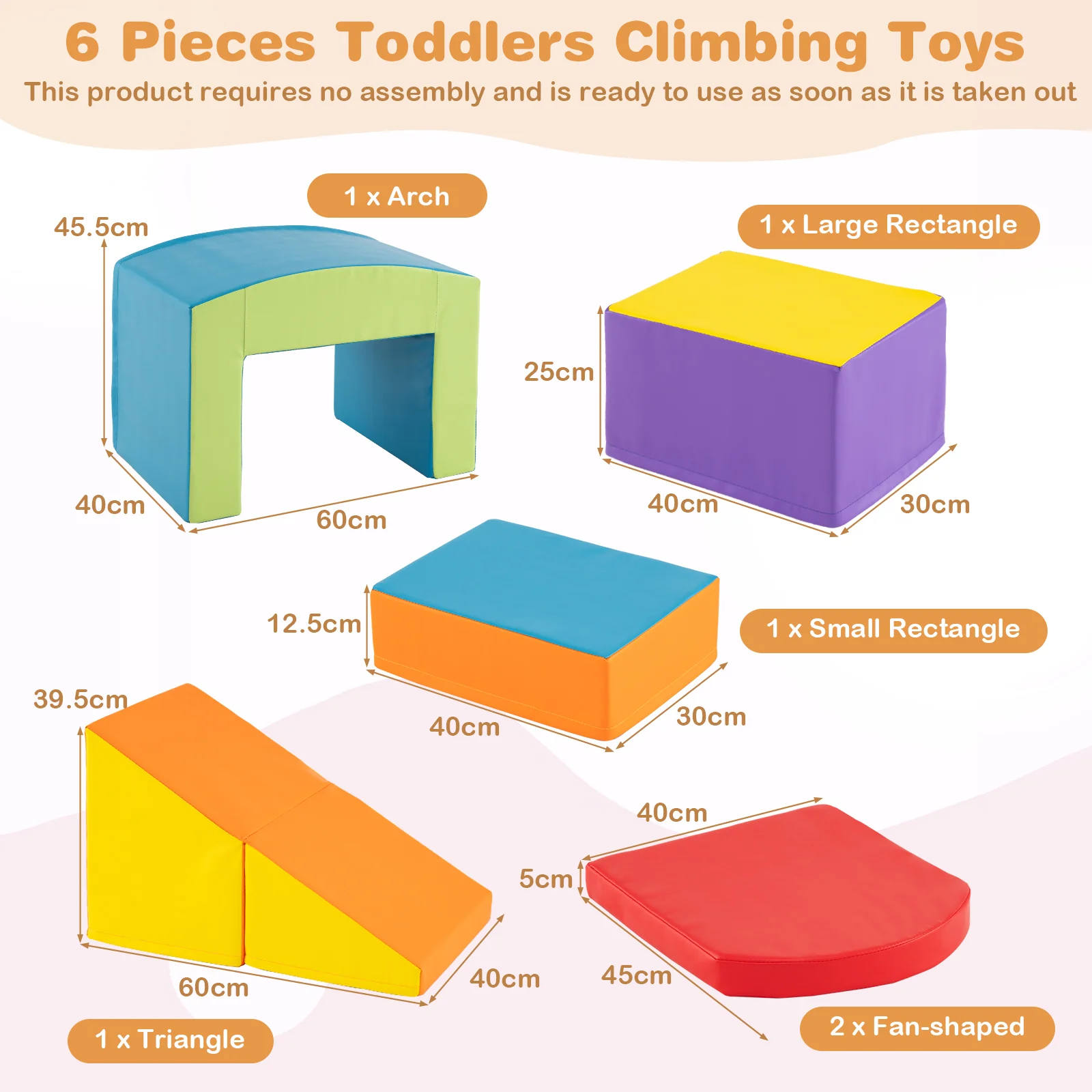6 PCS Foam Climbing Blocks with Tunnel Stairs and Ramp for 12 Months+ - Image 19