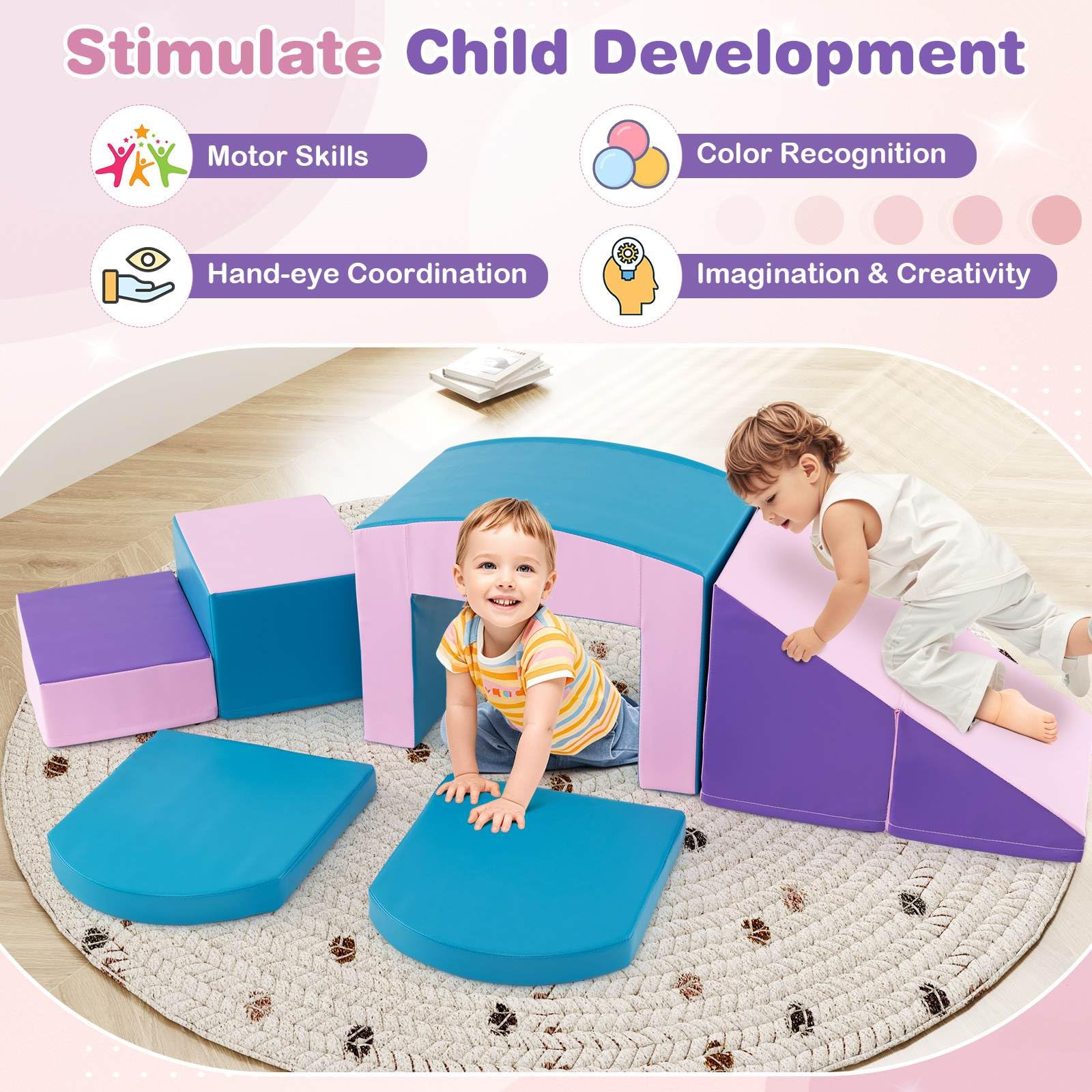 6 PCS Foam Climbing Blocks with Tunnel Stairs and Ramp for 12 Months+ - Image 3