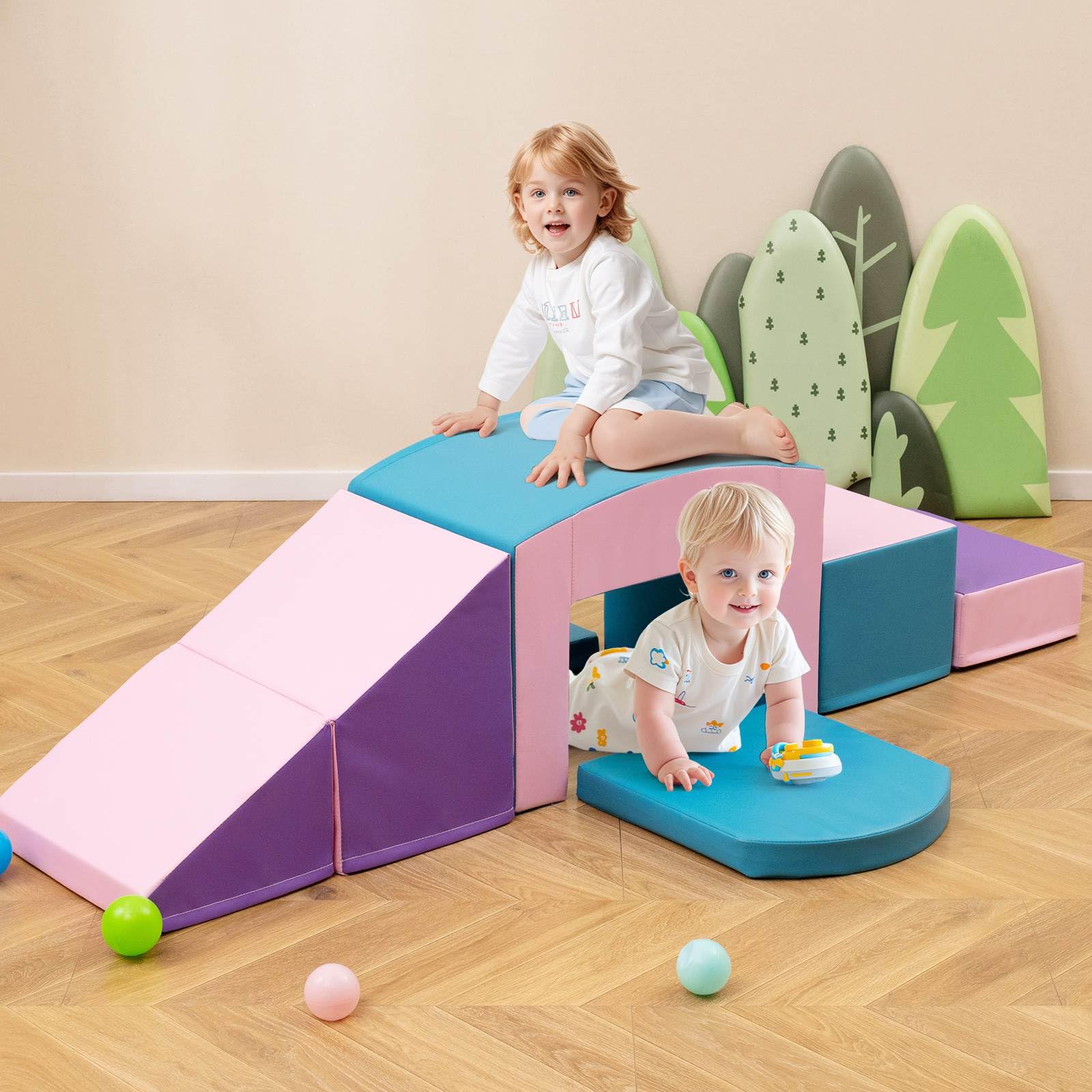 6 PCS Foam Climbing Blocks with Tunnel Stairs and Ramp for 12 Months+ - Image 4