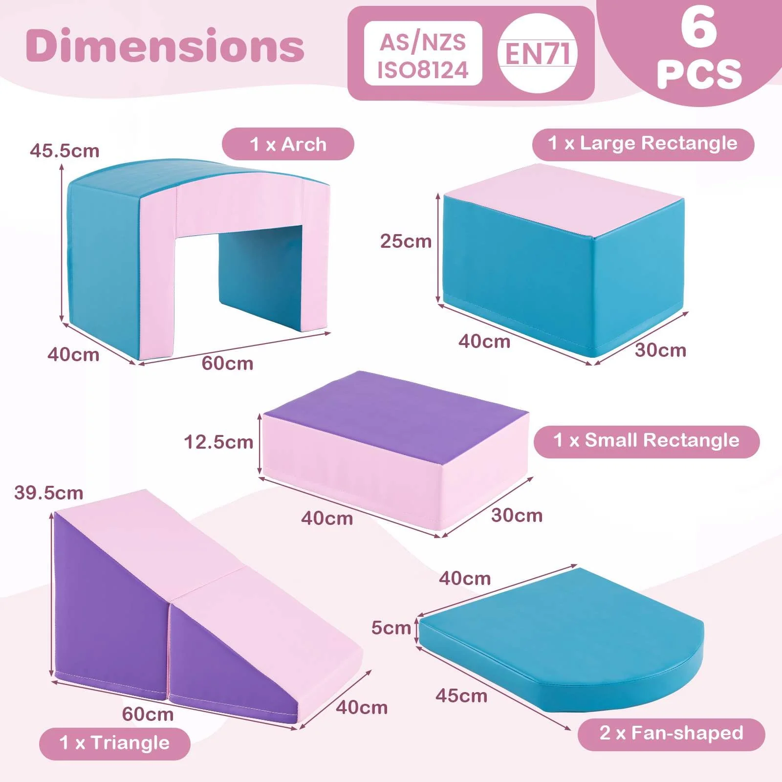 6 PCS Foam Climbing Blocks with Tunnel Stairs and Ramp for 12 Months+ - Image 6