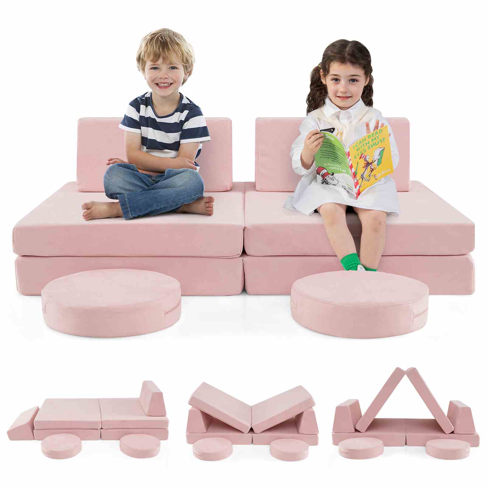 6 PCS Kids Modular Play Sofa Toddler Playing Sleeping Couch with Suede Fabric - Image 10