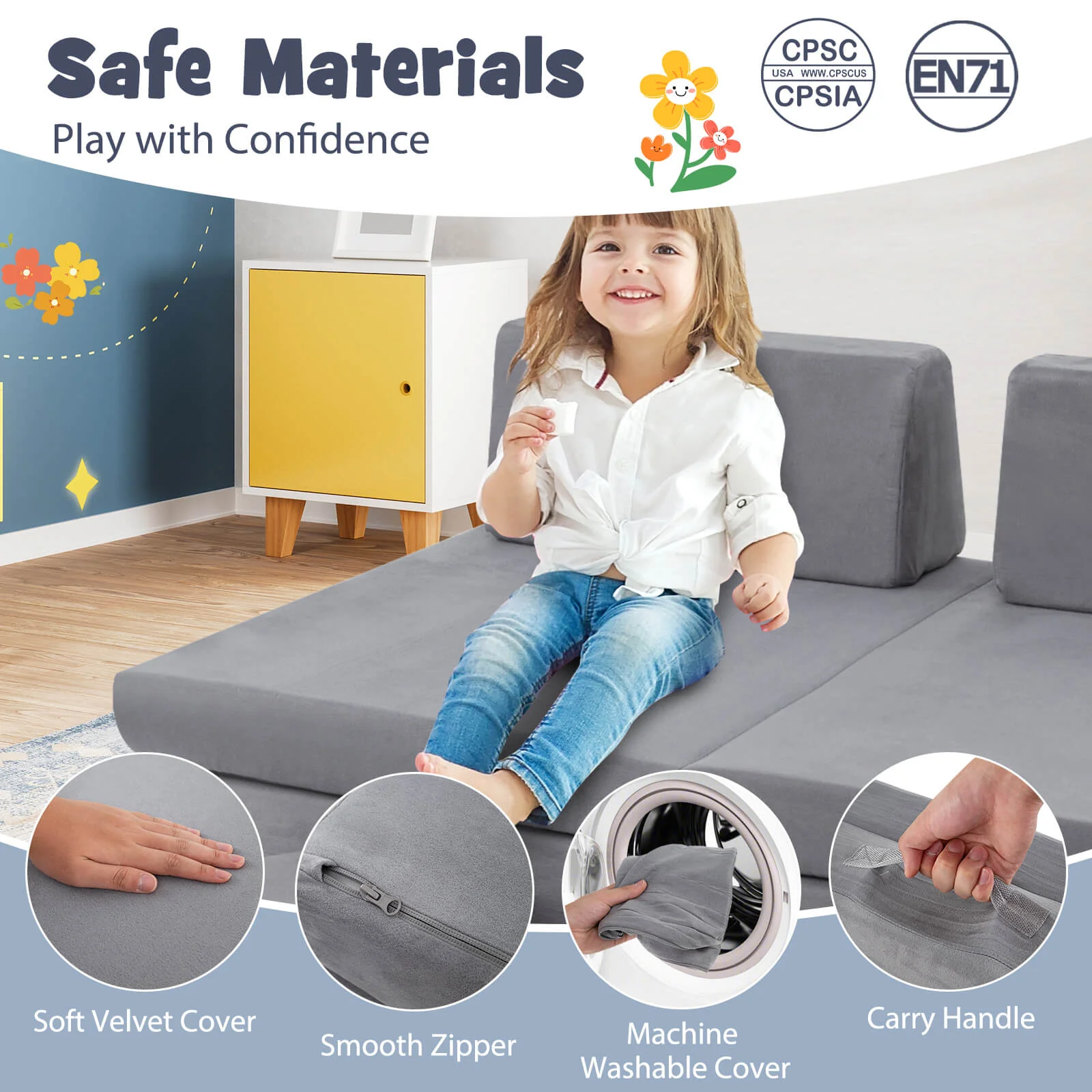 6 PCS Kids Modular Play Sofa Toddler Playing Sleeping Couch with Suede Fabric - Image 8