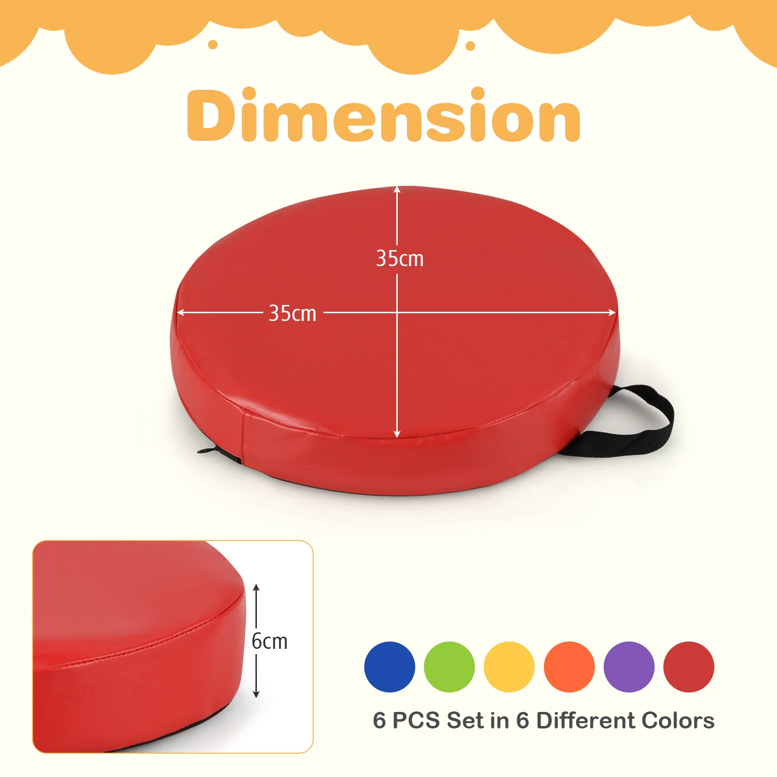 6 PCS Round Floor Cushions for Kids, 35cm Classroom Floor Cushions with Handles - Image 3