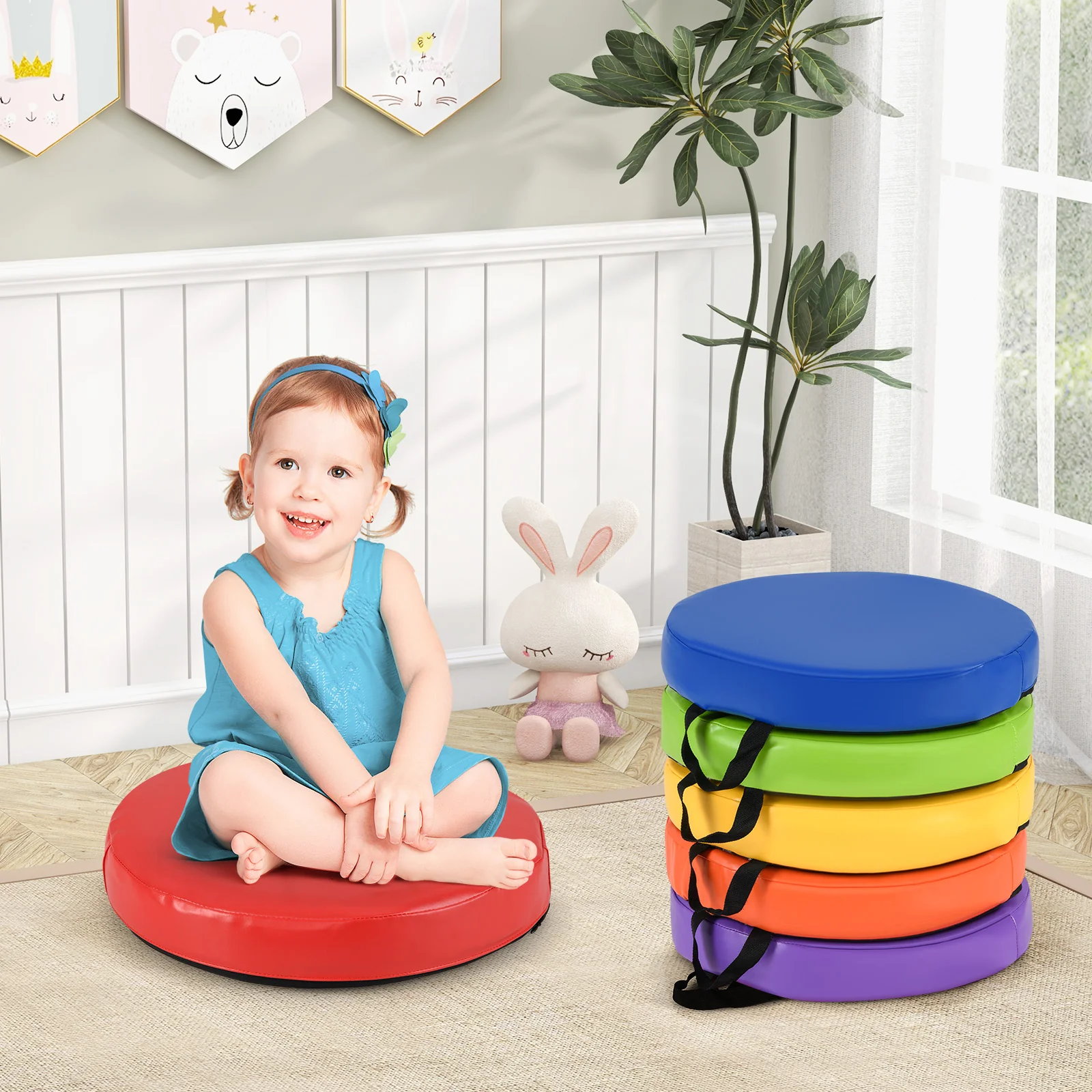 6 PCS Round Floor Cushions for Kids, 35cm Classroom Floor Cushions with Handles - Image 9